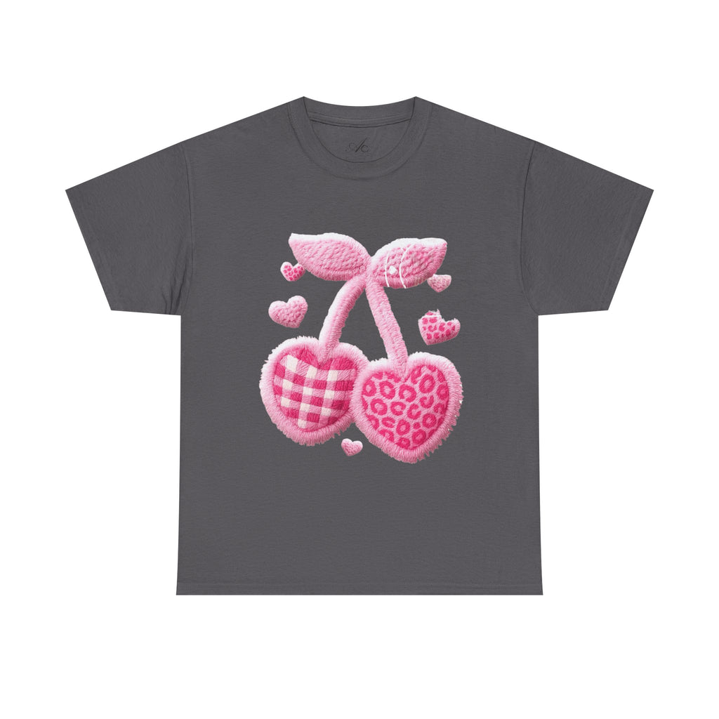 Pink Heart Cherries Tee  LOVE Graphic Valentine T-Shirt