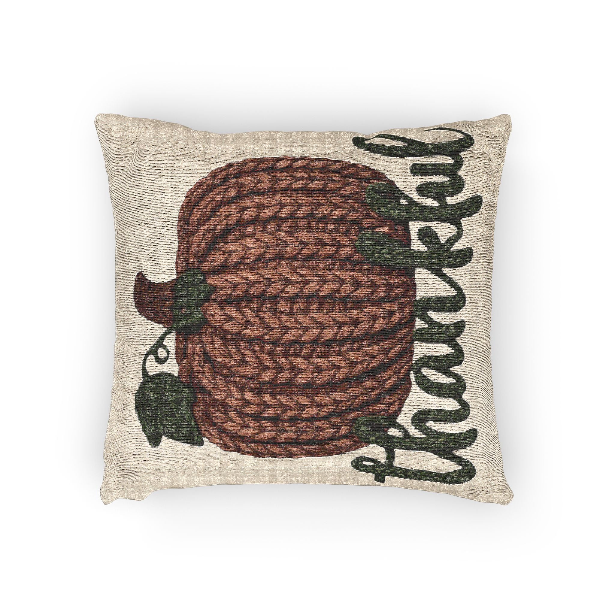 Thankful Pumpkin Woven Pillow — Fall Harvest Decorative Cushion