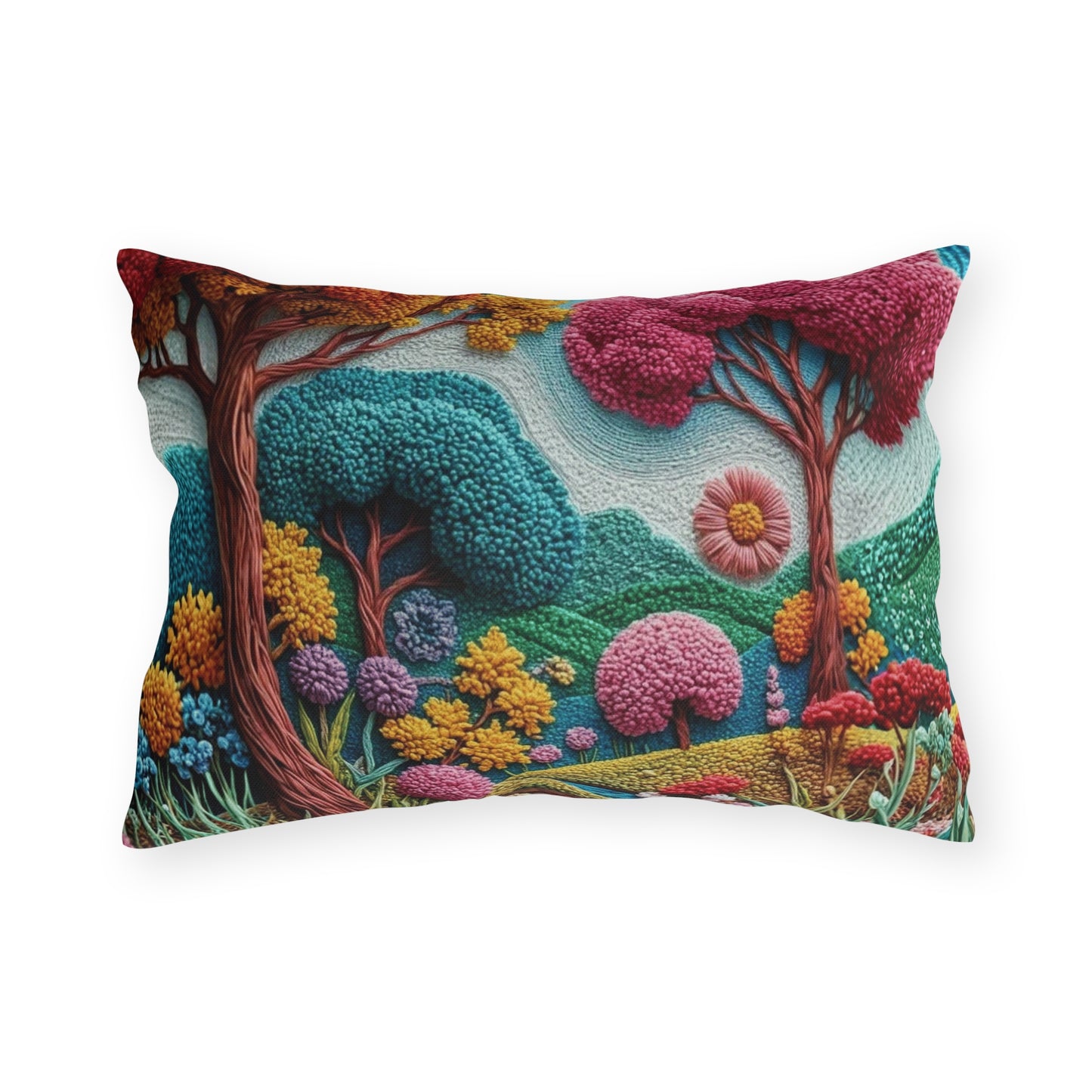 Outdoor Pillow — Colorful Whimsical Garden Landscape Throw Pillow