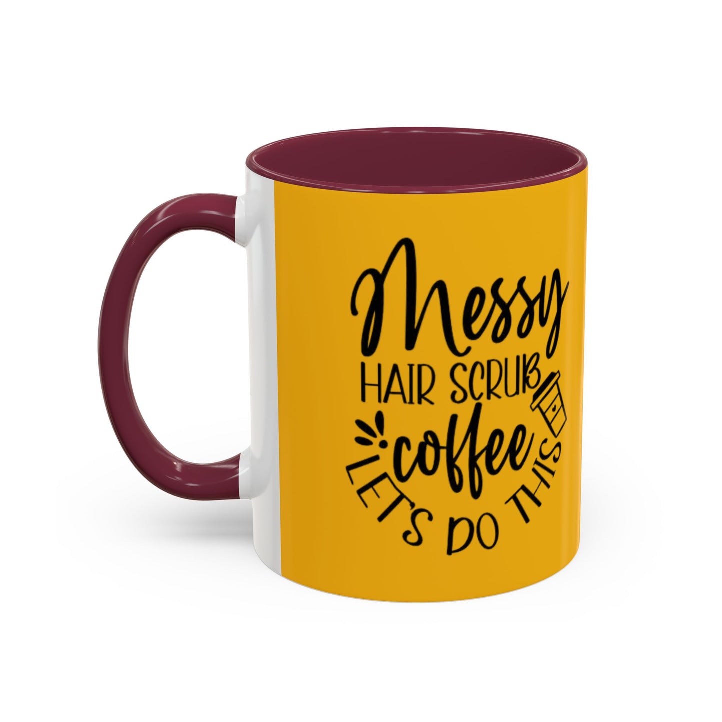 Holiday Coffee Cups with Festive Quotes & Designs Messy Hair Coffee Mug - Fun Yellow Ceramic Cup for Coffee Lovers