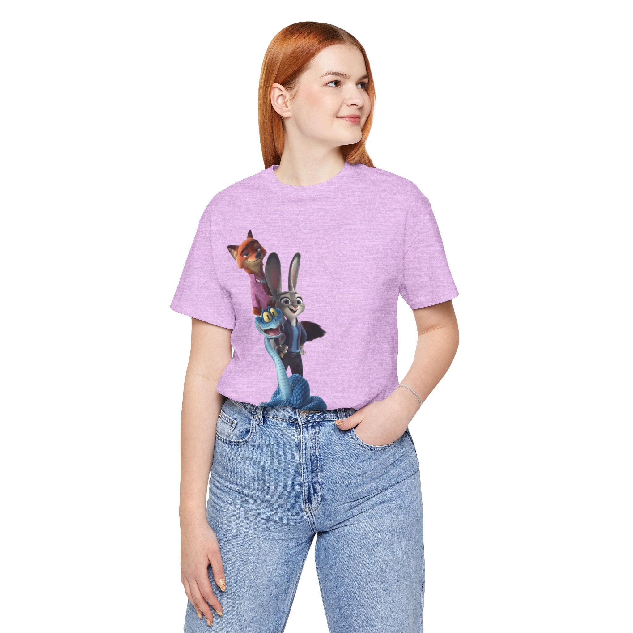 Animated Character Tee — Cute Fox & Bunny Stack Graphic T-Shirt  cartoon-style Christmas artwork