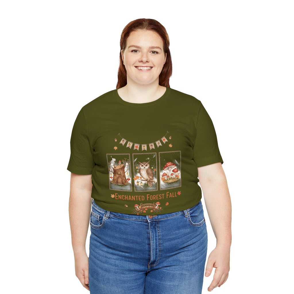 Enchanted Forest Fall Tee, Cute Owl Shirt, Autumn Graphic Tee, Nature Lover Gift, Cozy Fall Apparel, Wildlife T-Shirt, Unisex Fall Top