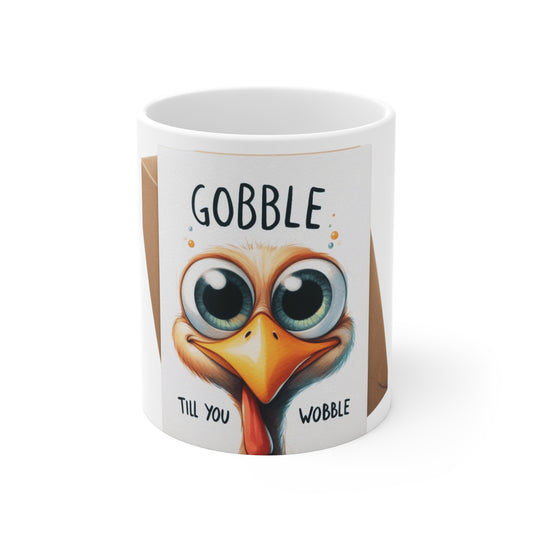 Cozy Fall Mug Thanksgiving Gobble Mug - 11oz Coffee Cup with Cute Turkey Design