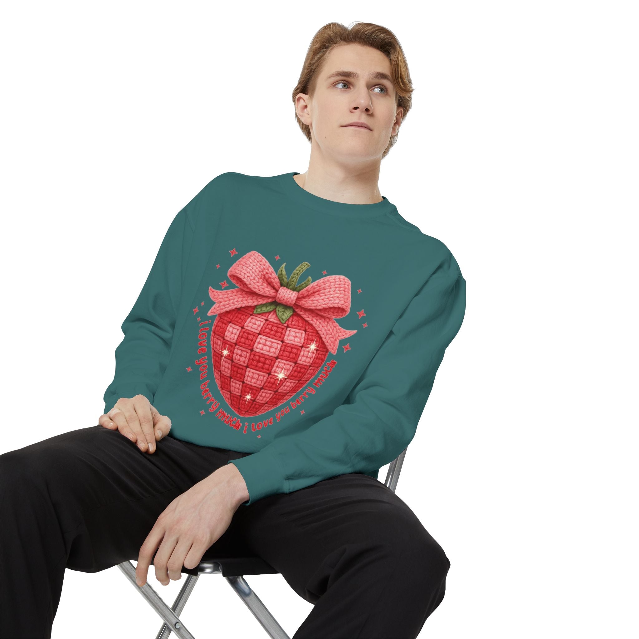 Strawberry Bow Sweatshirt  "I Love You Berry Much" Cute Valentine Pullover