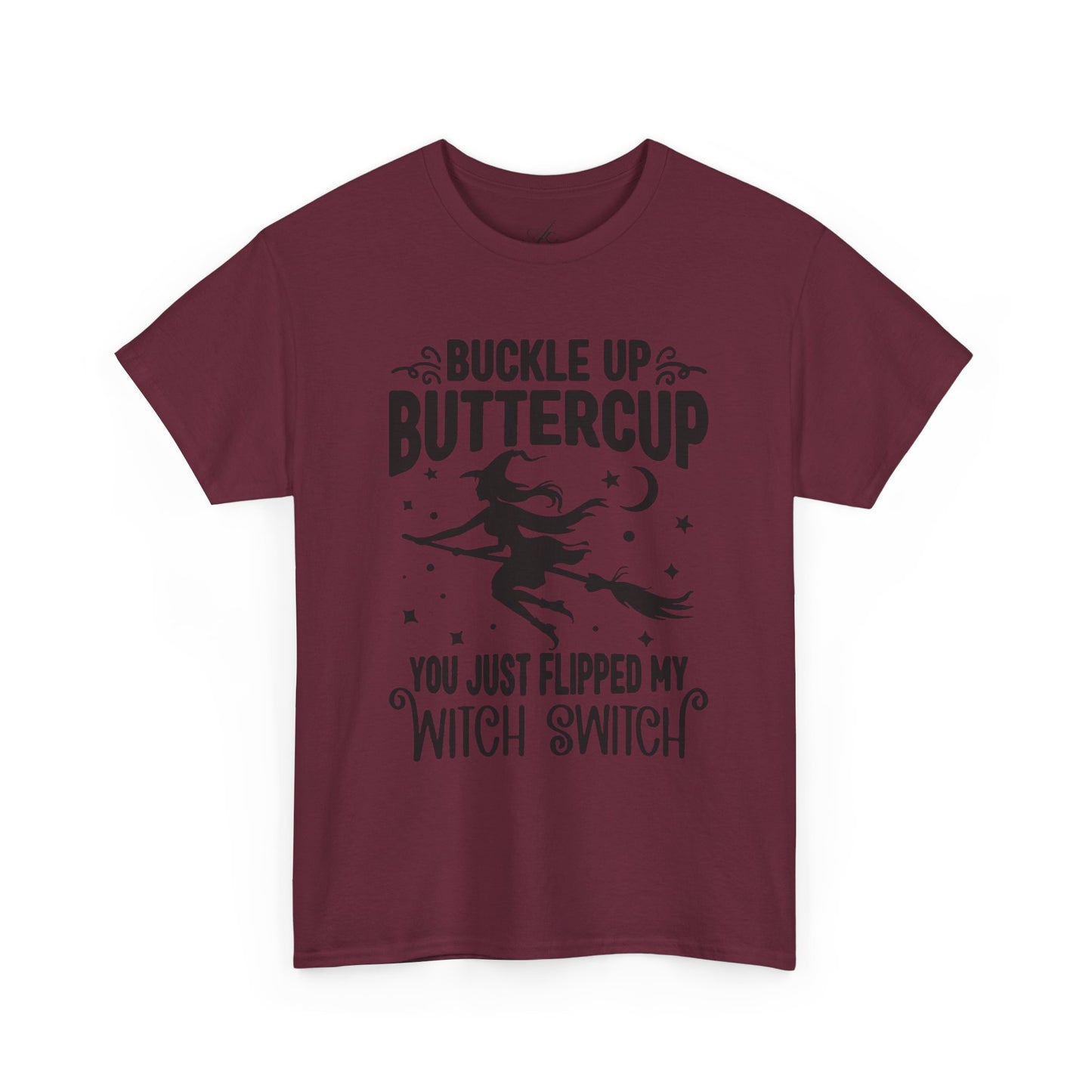 Witchy Humor Tee - Buckle Up Buttercup, Unisex Heavy Cotton Tee, Halloween Shirt, Casual Wear, Gift for Her, Funny T-Shirt