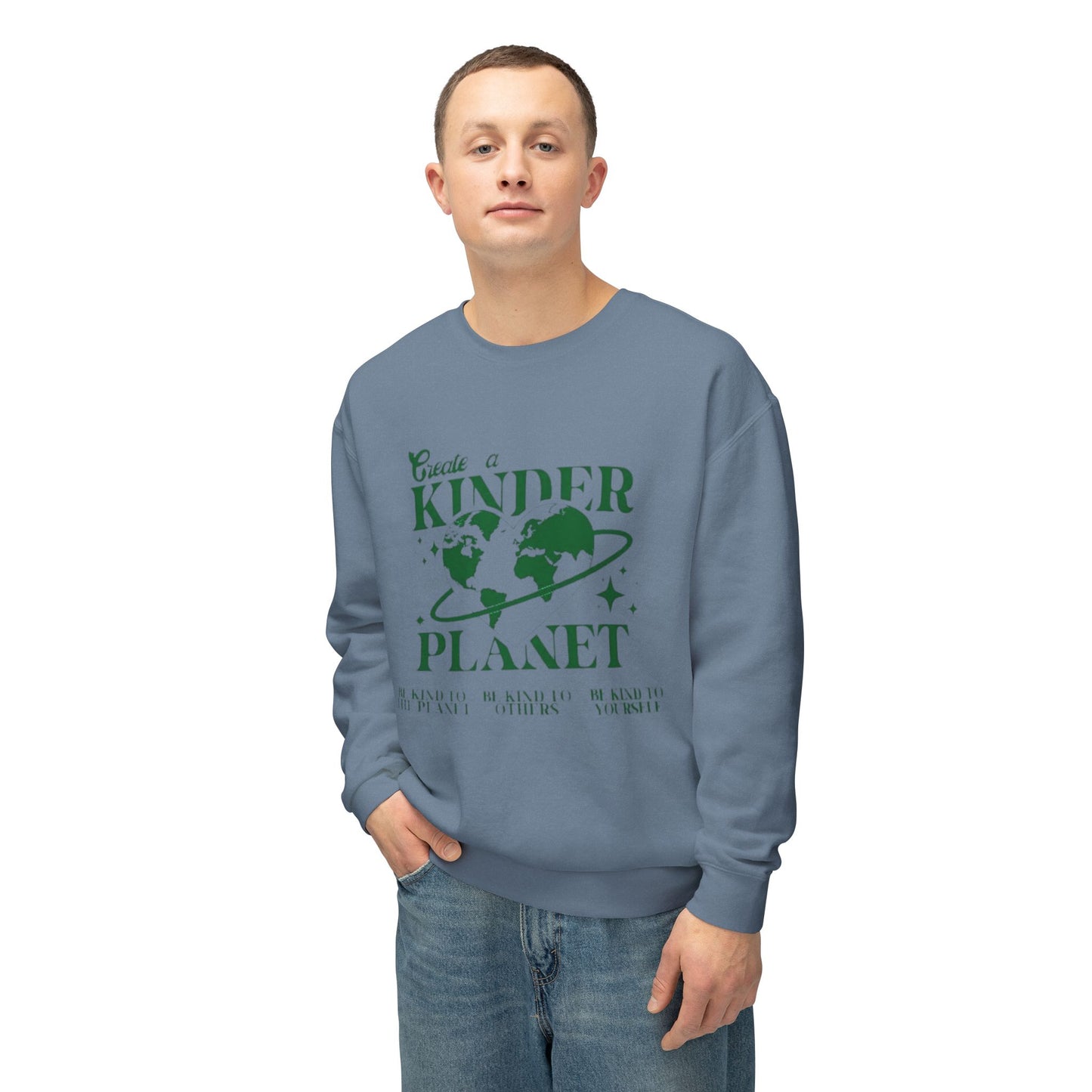 Kinder Planet Crewneck Sweatshirt Eco-Friendly Earth Day Graphic Pullover