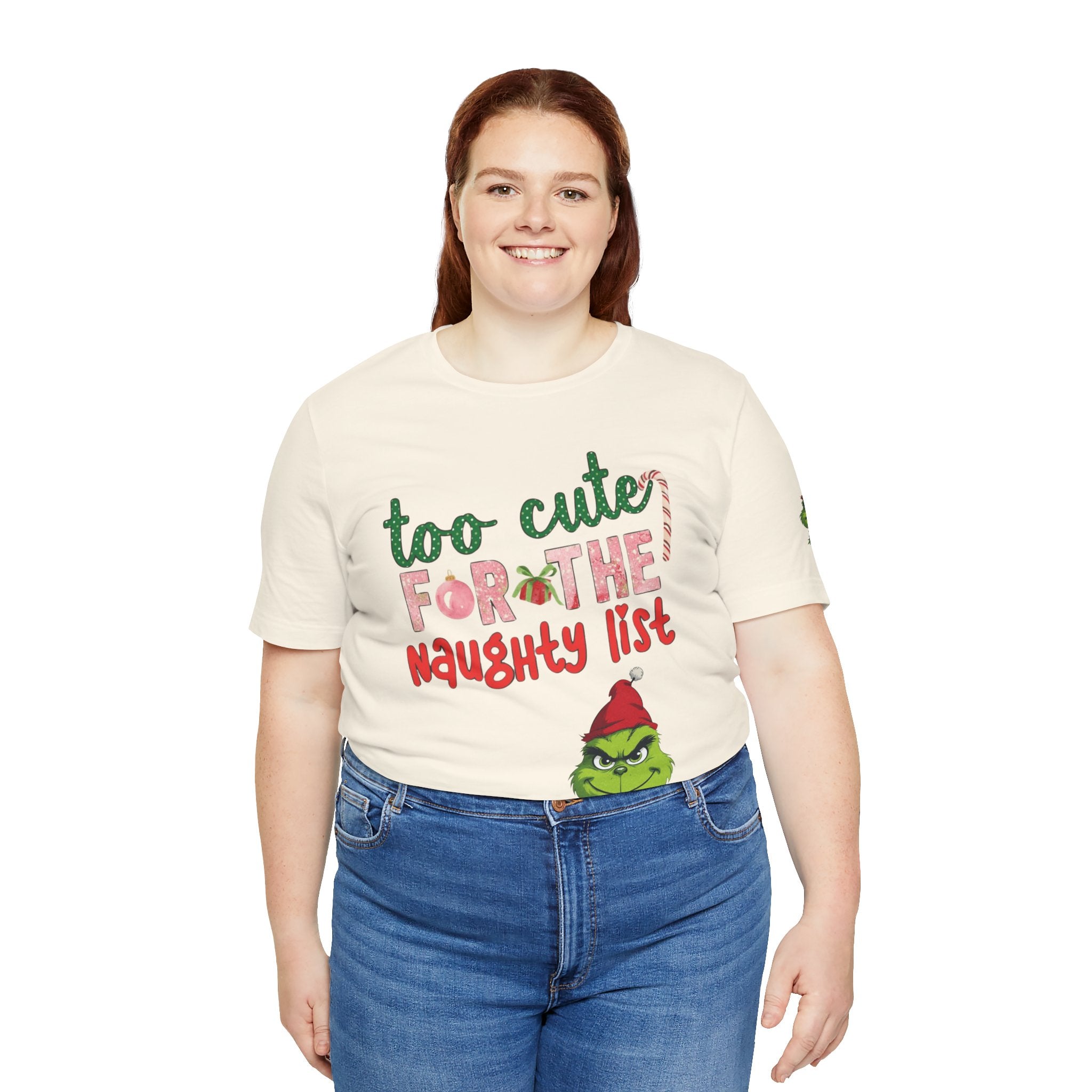 Christmas T-Shirts and Sweatshirts Collection Cute Grinch Holiday Tee 'Too Cute for the Naughty List' Unisex Jersey T-Shirt