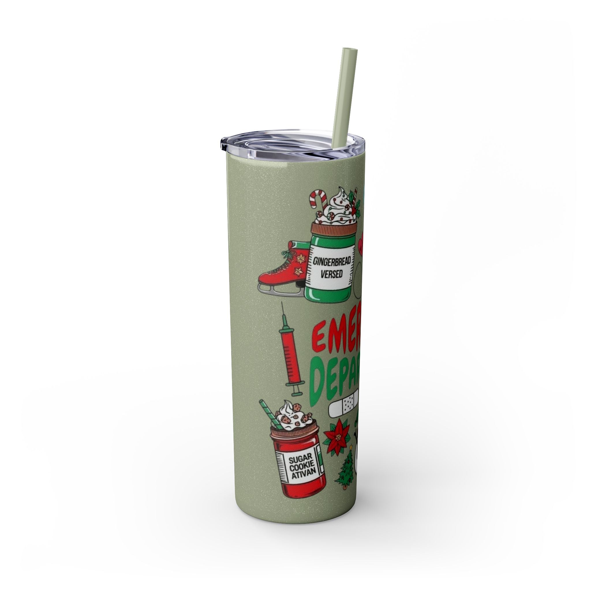 Emergency Department Nurse Christmas Skinny Tumbler - 20oz Holiday Medical Travel Cup with Straw Medical Christmas Mug