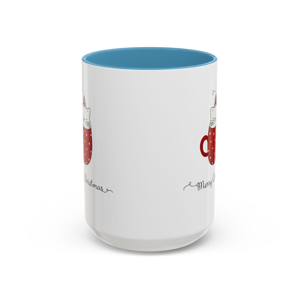 Christmas Cat Accent Mug "Merry Christmas" Polka Dot Holiday Coffee Cup Christmas Mugs Collection!