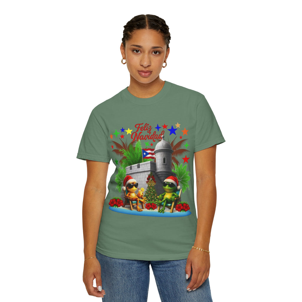 Feliz Navidad Puerto Rico T-Shirt  Castillo & Coquí Holiday Tee Puerto Rico Navidades