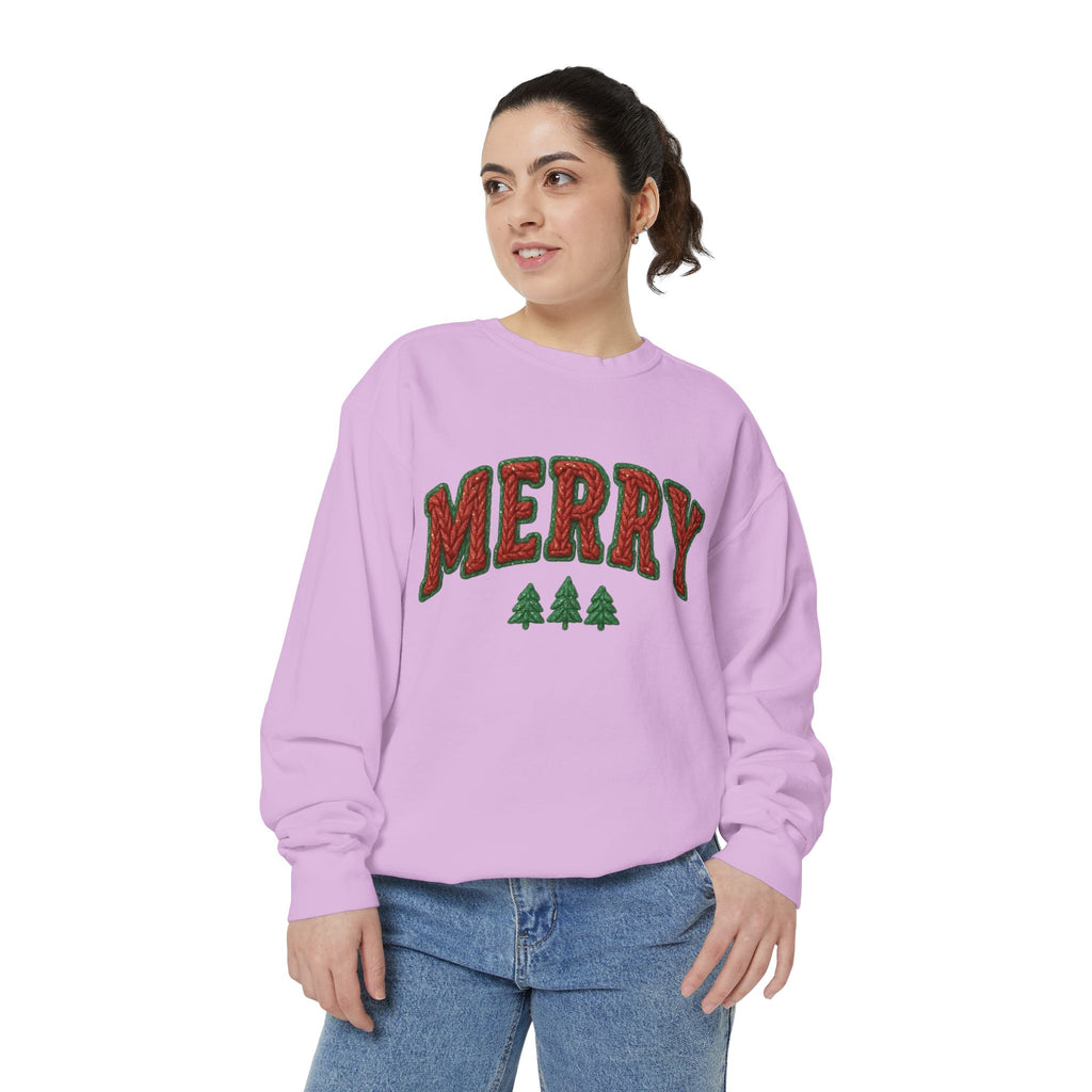Merry Holiday Sweatshirt — Cozy Christmas Pullover with Tree Graphics Festive Holiday Designs