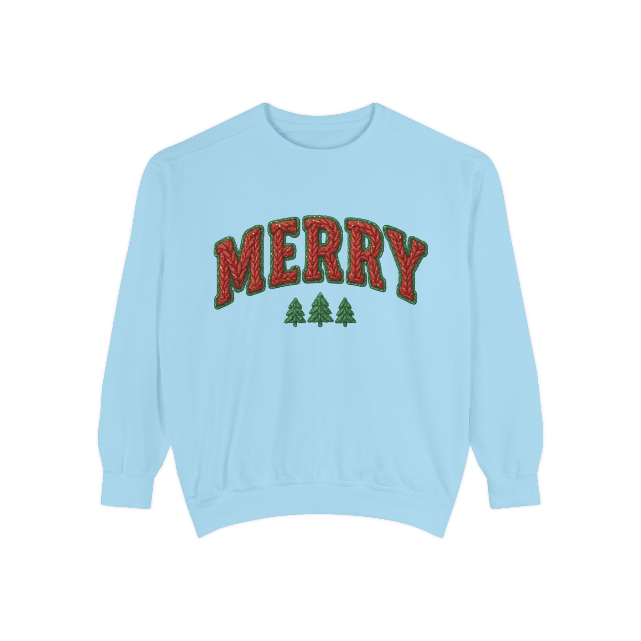 Merry Holiday Sweatshirt — Cozy Christmas Pullover with Tree Graphics Festive Holiday Designs