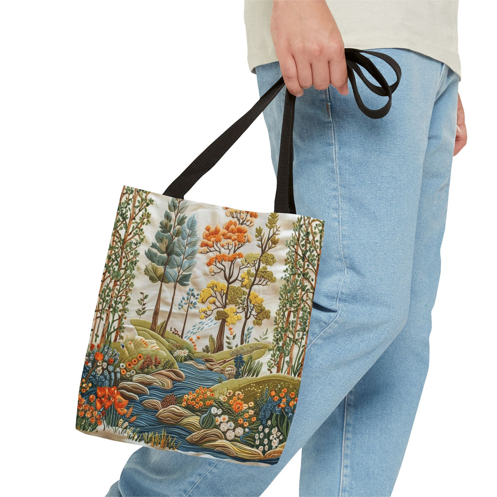 Scenic Meadow Tote Crochet-Decorated Tote Bags