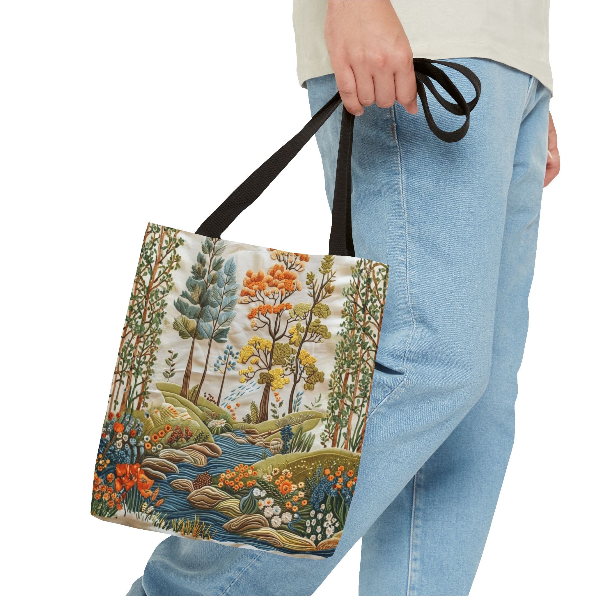 Scenic Meadow Tote Crochet-Decorated Tote Bags