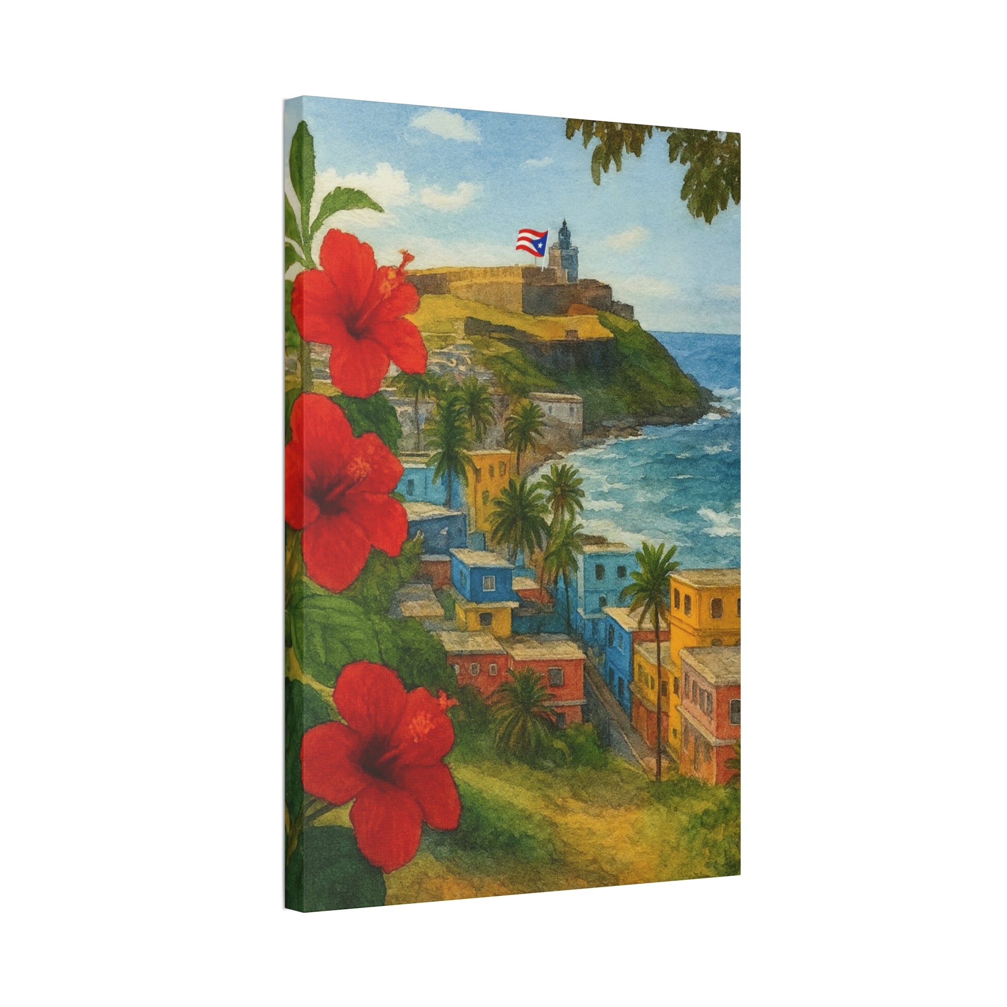 Puerto Rico Coastal Canvas Print — Old San Juan Seaside Wall Art (Stretched 1.5")