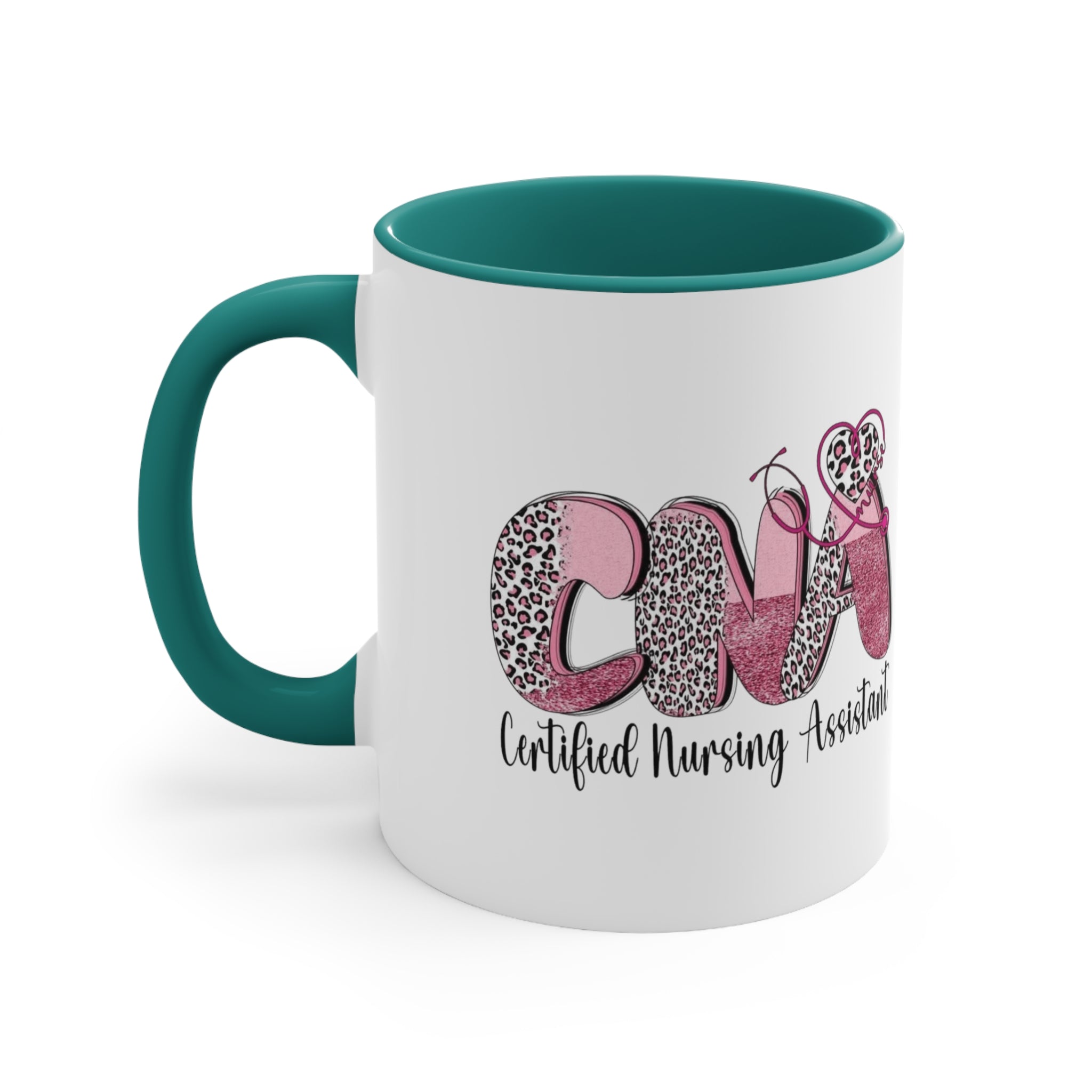 Certified Nursing Assistant (CNA) Pink Leopard Accent Mug — 11oz Gift for Nurses, Nursing Assistants Medical Christmas Mug