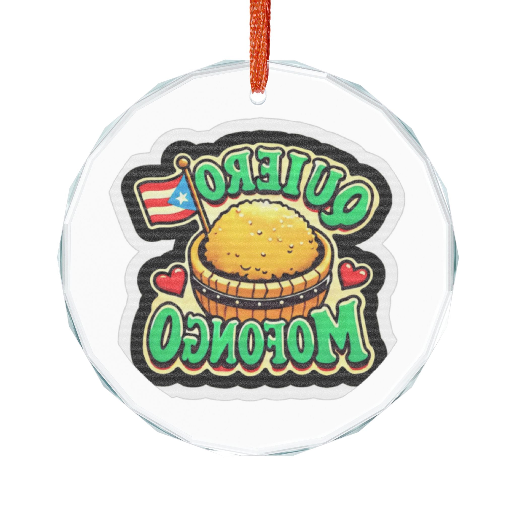 Crystal Heart Ornament — “Quiero Mofongo” Puerto Rican Food Holiday Decor