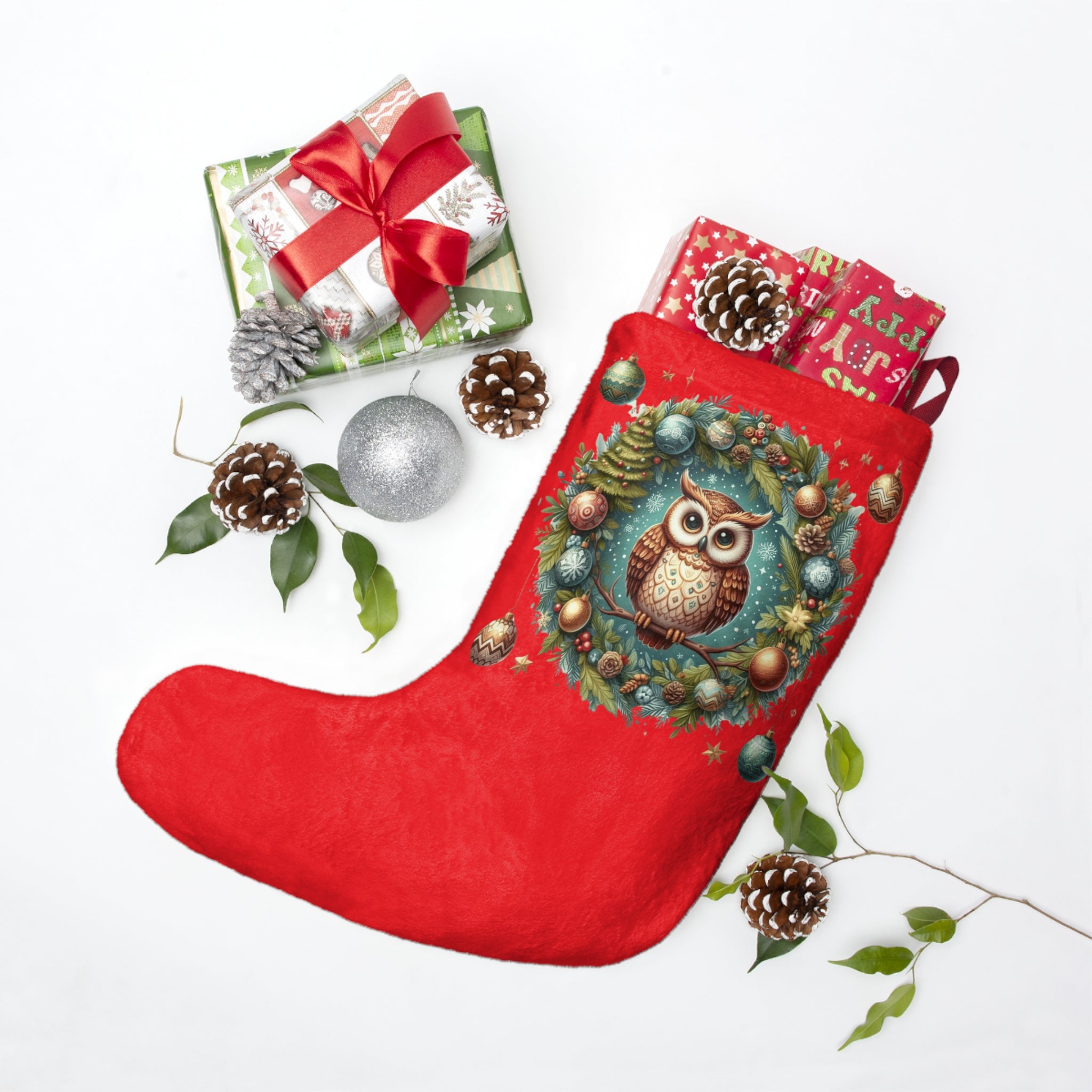 Christmas Stocking with Skull Design Charming Christmas Owl Stocking, Holiday Decor, Festive Christmas Gift, Personalized Stocking, Winter Home Decoration