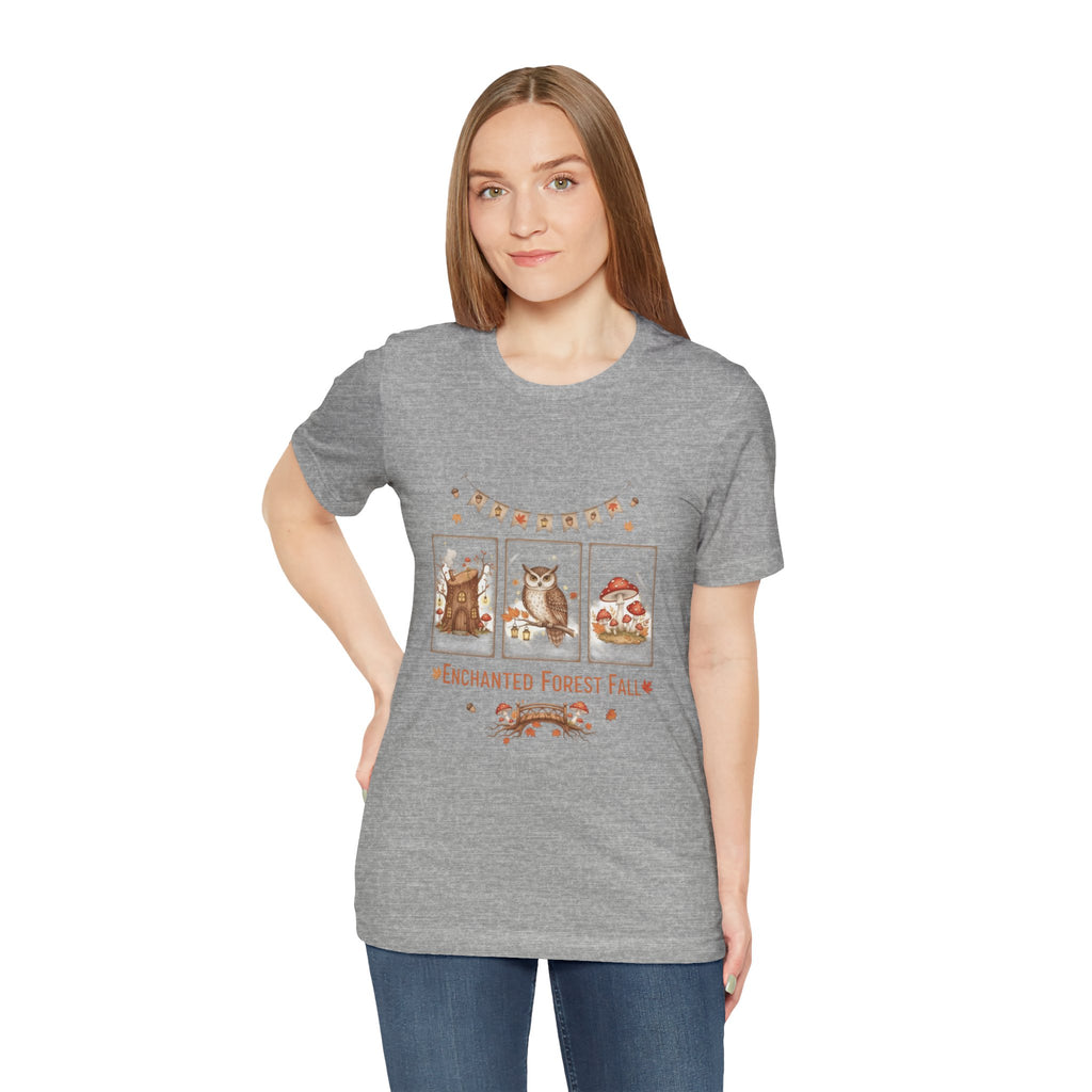 Enchanted Forest Fall Tee, Cute Owl Shirt, Autumn Graphic Tee, Nature Lover Gift, Cozy Fall Apparel, Wildlife T-Shirt, Unisex Fall Top