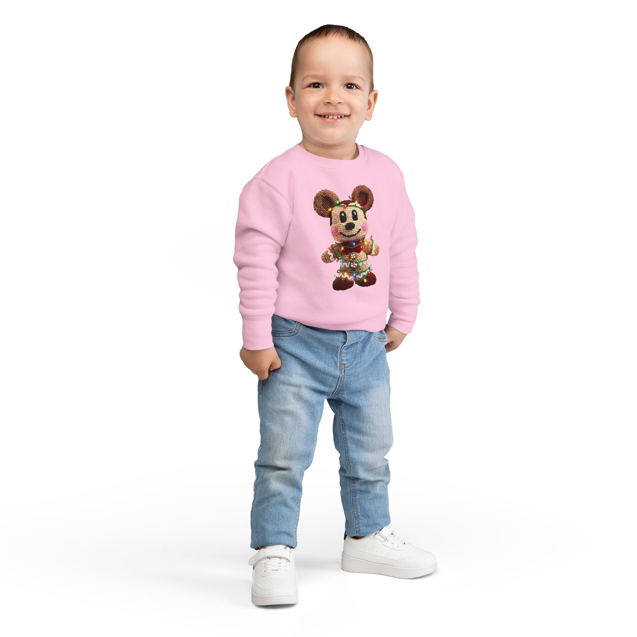 Holiday Plush Bear Toddler Sweatshirt  Festive Lights & Wreath Design