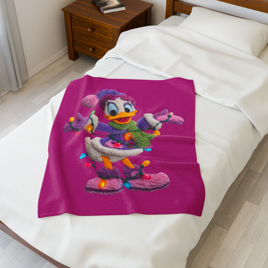Daisy Duck Holiday Velveteen Plush Blanket — Cozy Christmas Lights Throw for Kids & Fans