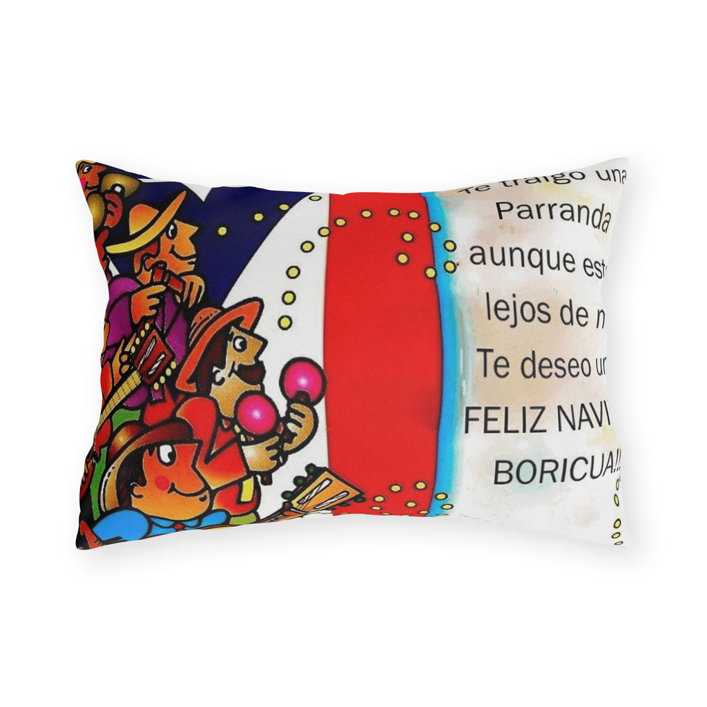 Puerto Rican Christmas Outdoor Pillow — "Te traigo una Parranda" Festive Boricua Holiday Decor