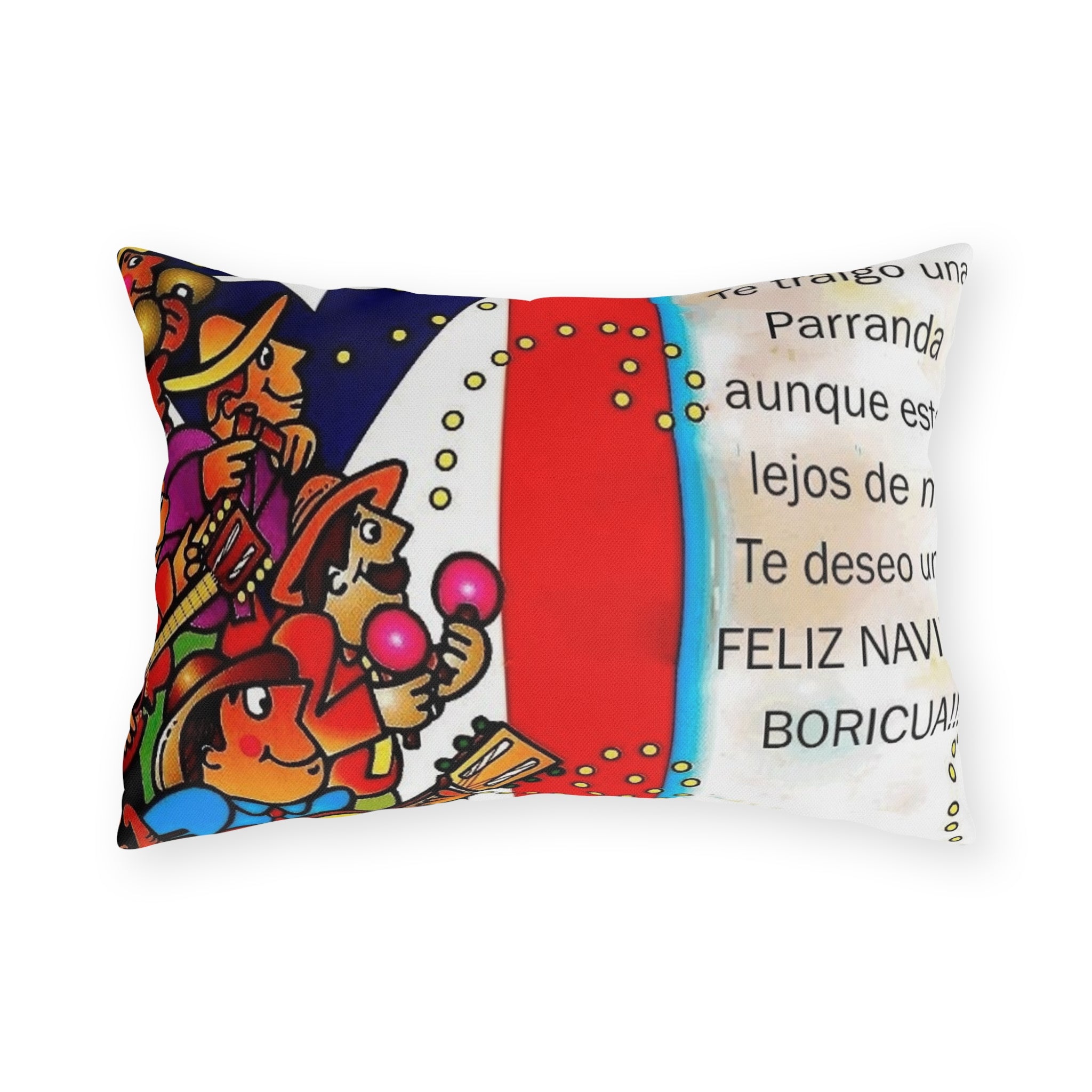 Puerto Rican Christmas Outdoor Pillow — "Te traigo una Parranda" Festive Boricua Holiday Decor
