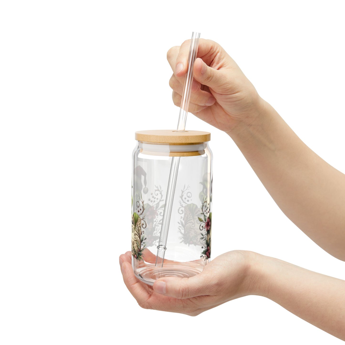 Christmas Design Whimsical Grinch Sipper Glass - 16oz with Bamboo Lid