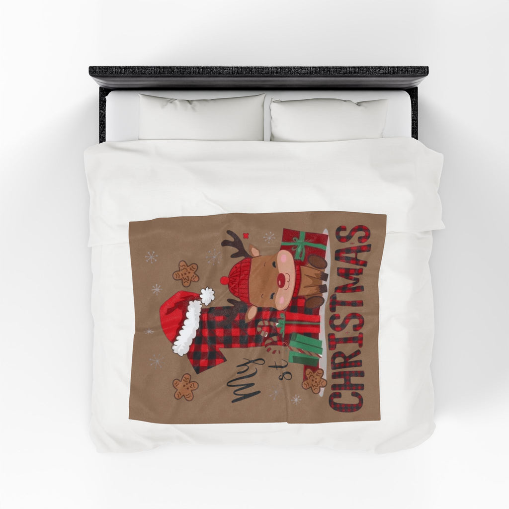 Santa’s Little Snuggle Blanket My 1st Christmas Reindeer Velveteen Plush Blanket