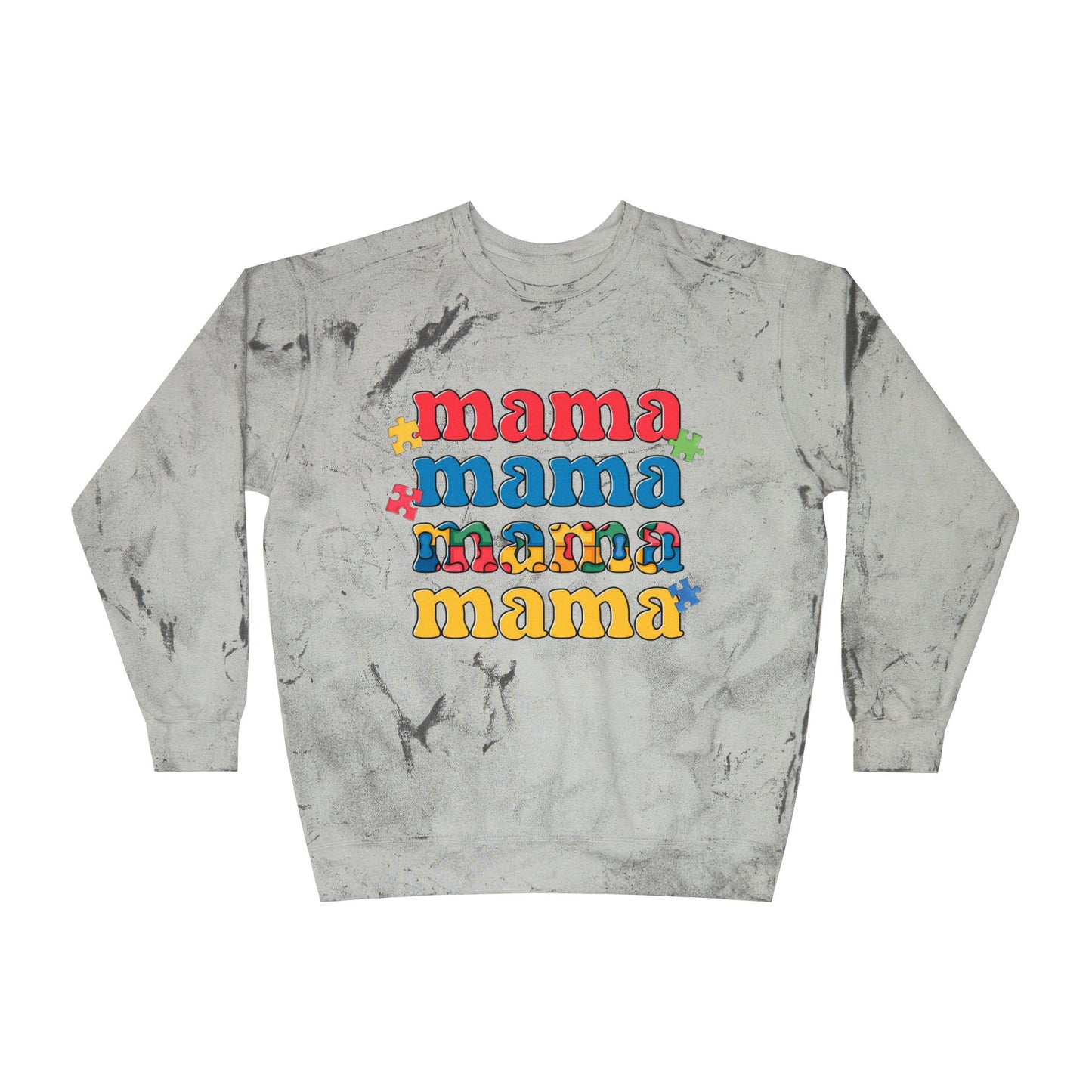 Autism Awareness & Pride Collection Mama Color Blast Crewneck Sweatshirt - Unisex Tie-Dye Style