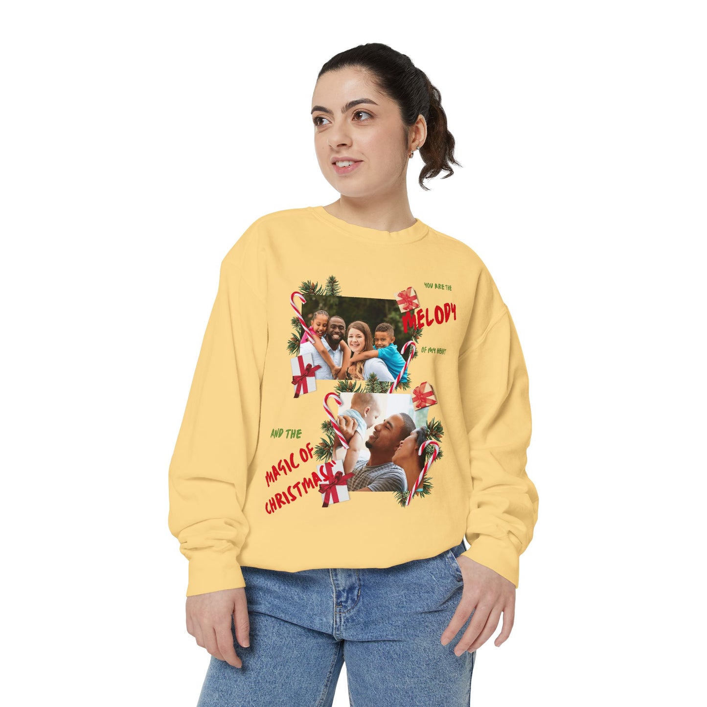 Personalized Christmas Photo Sweatshirt – “You Are the Melody” Holiday Crewneck