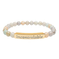 Engraved Natural Stone Stretch Bracelet — 'Incontrolable' Bar Beaded Bracelet
