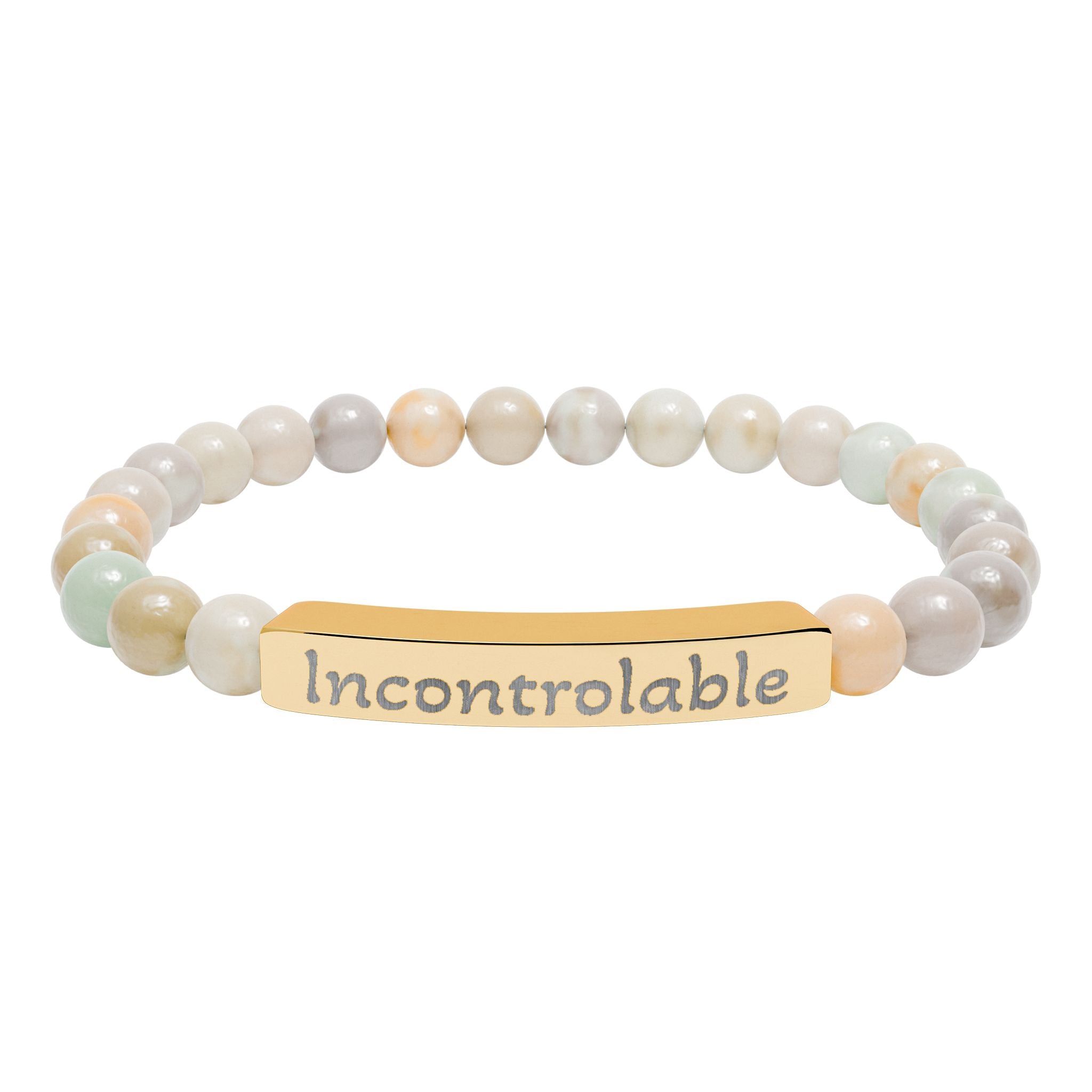 Engraved Natural Stone Stretch Bracelet — 'Incontrolable' Bar Beaded Bracelet