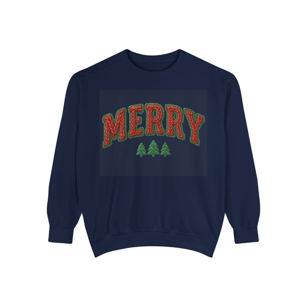 Merry Holiday Sweatshirt — Cozy Christmas Pullover with Tree Graphics Festive Holiday Designs