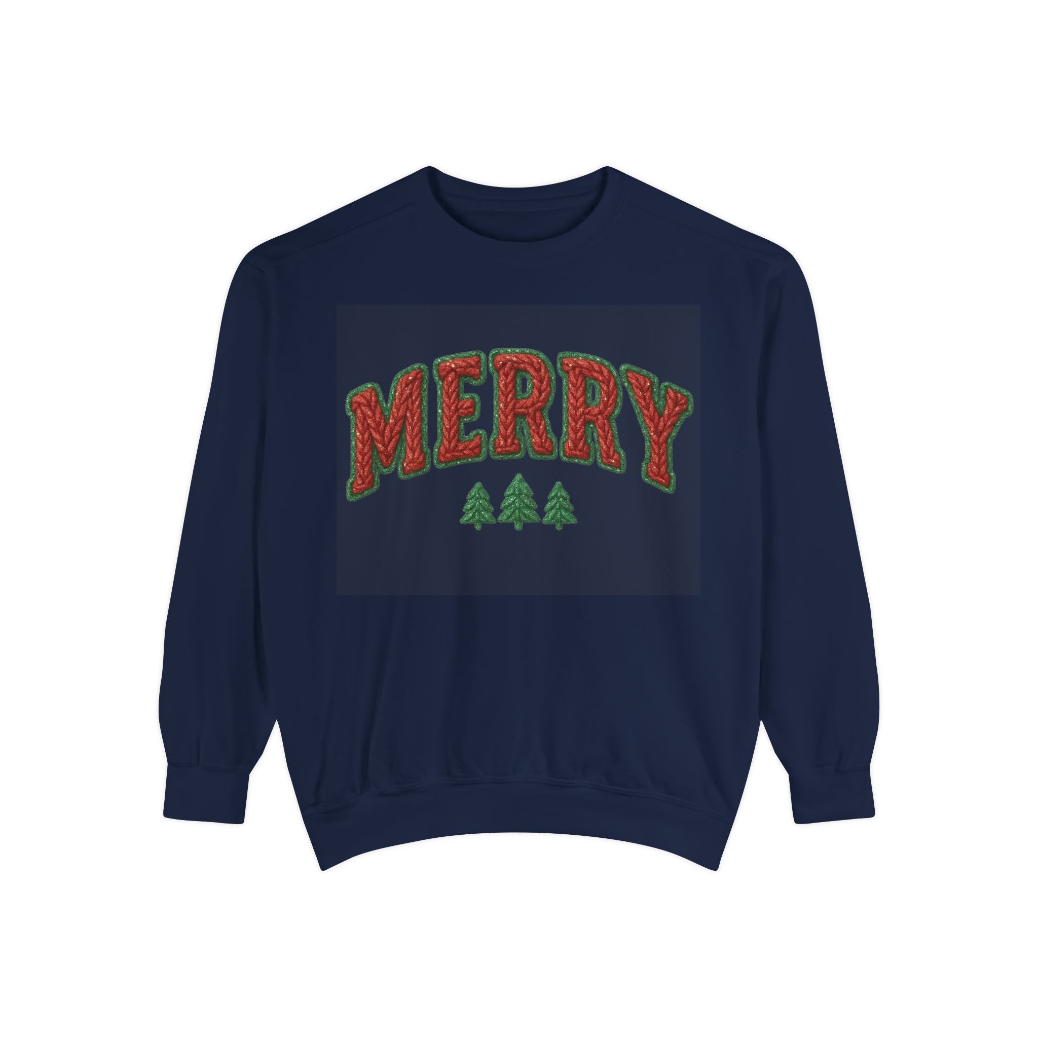 Merry Holiday Sweatshirt — Cozy Christmas Pullover with Tree Graphics Festive Holiday Designs