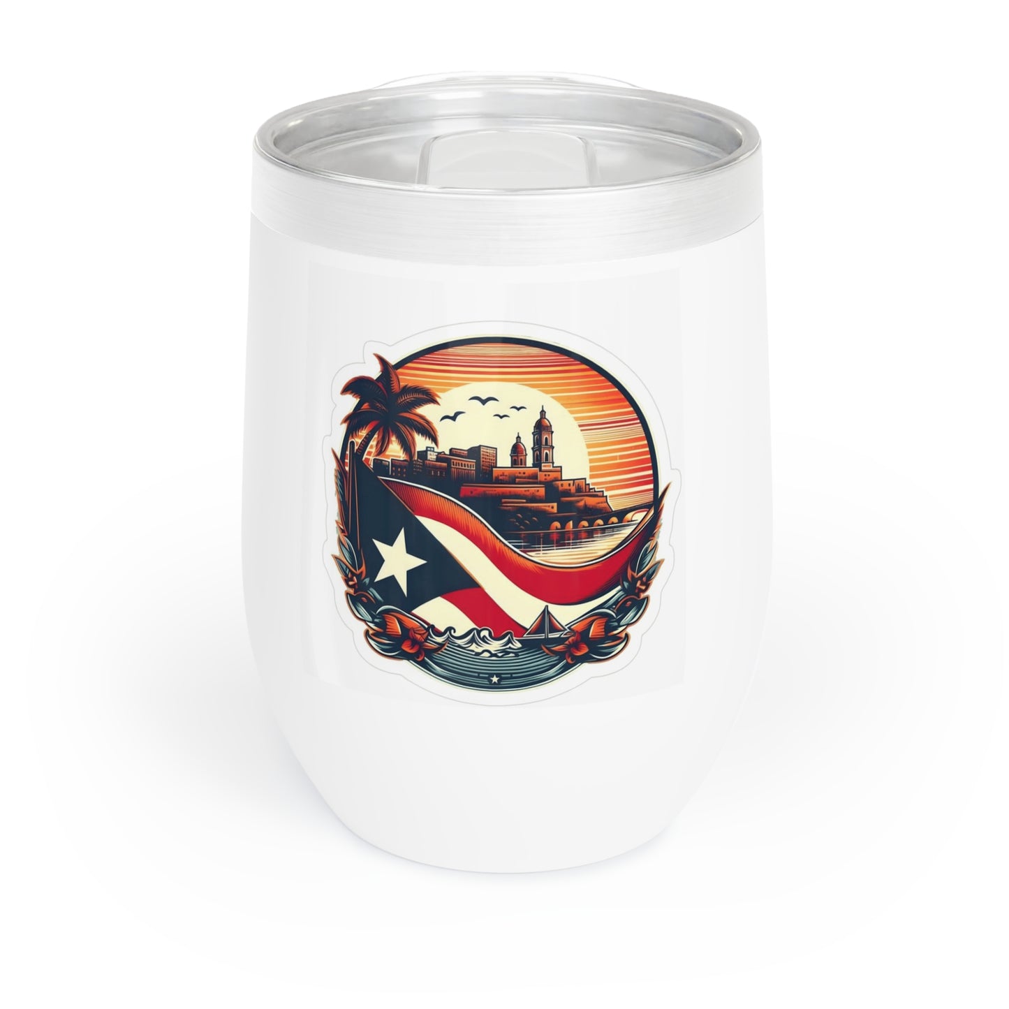 Tumbler with Puerto Rican Design, Chill Wine Tumbler for Beach Days, Gift for Wine Lovers, Travel Mug for Celebrations, Outdoor Fun