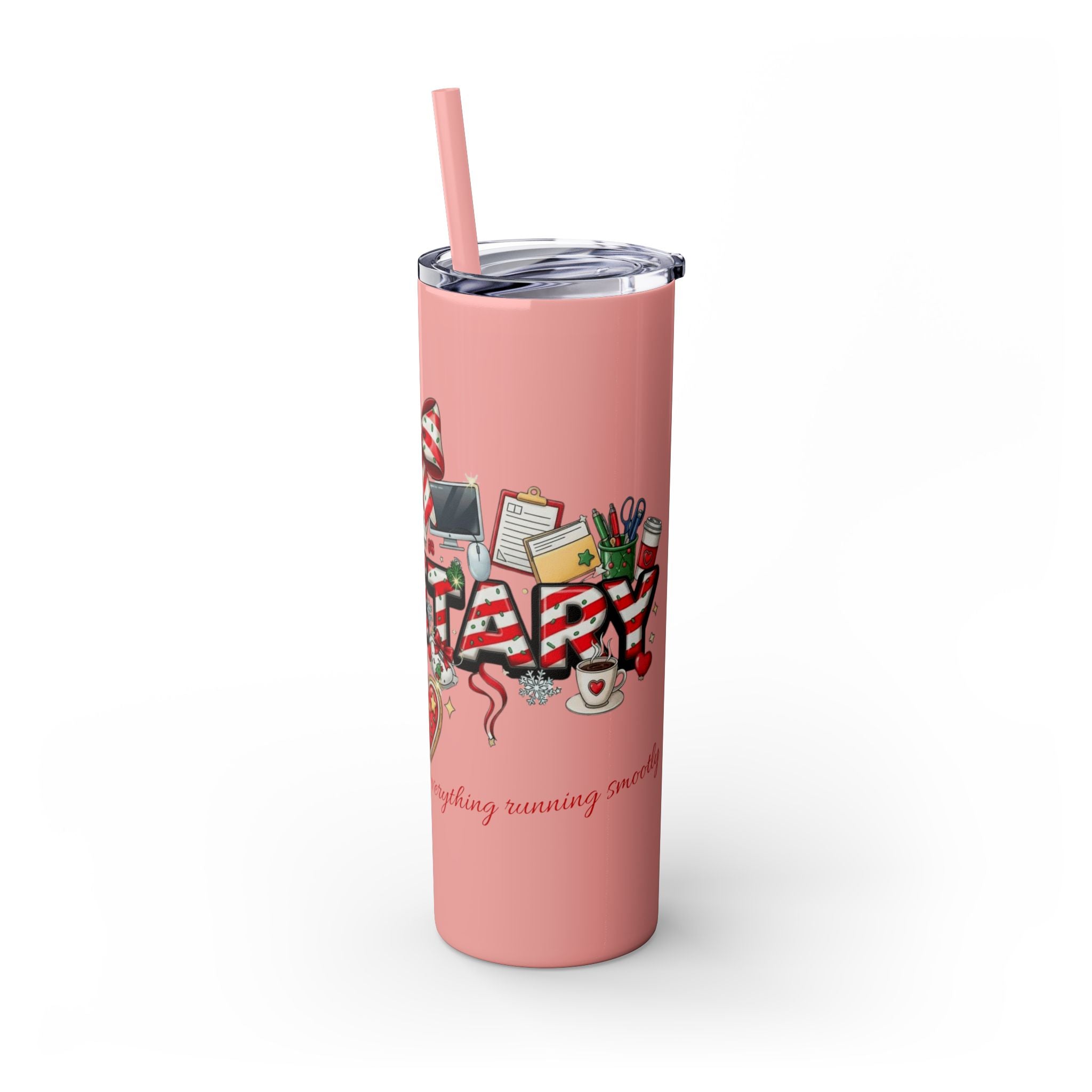 Christmas mug for the office team who keeps everything running smoothly. Candy Cane Christmas Office Secret Santa Design, 20oz with Straw