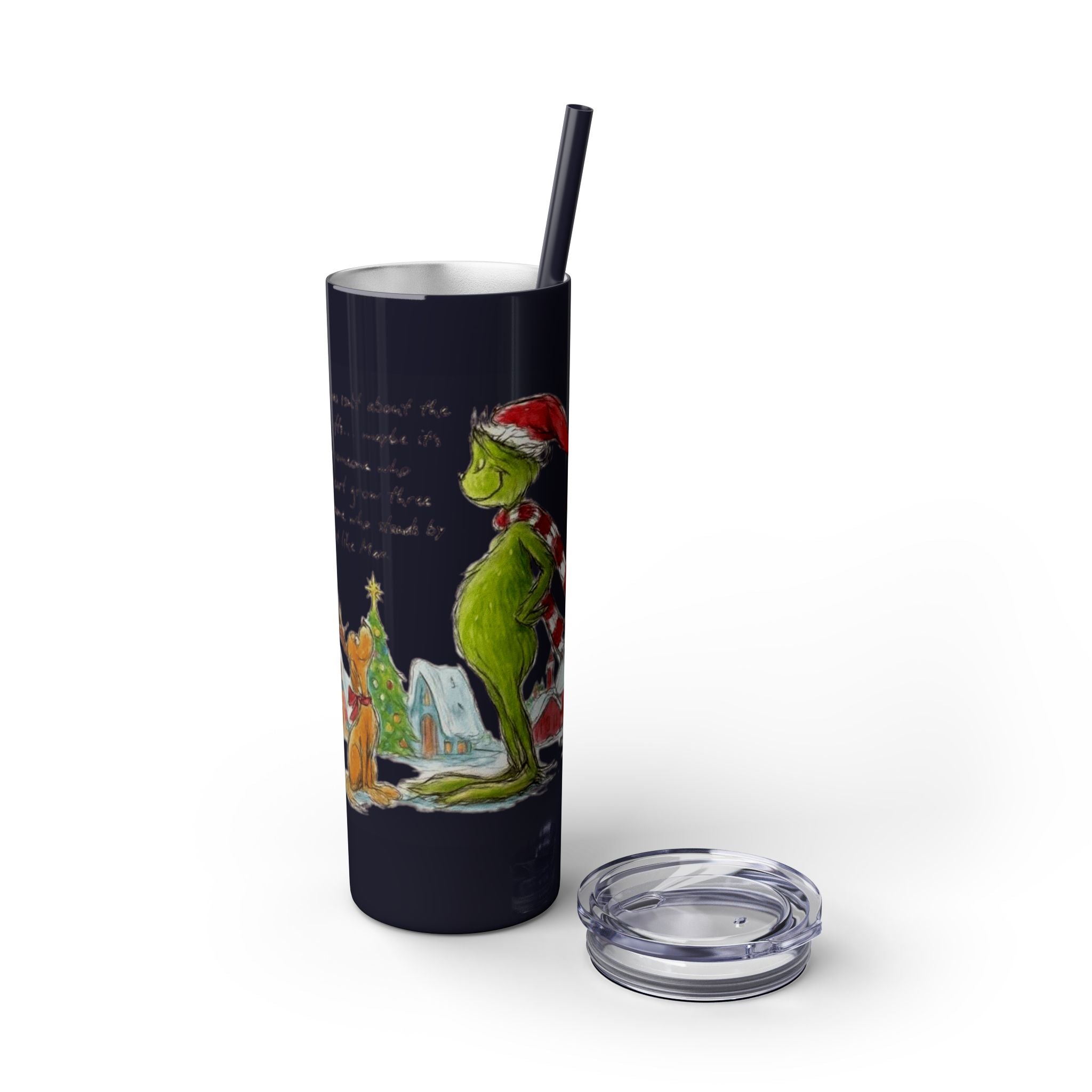 Grinch Christmas Skinny Tumbler with Straw — Dr. Seuss Holiday Quote Design, 20oz Christmas Mugs Collection