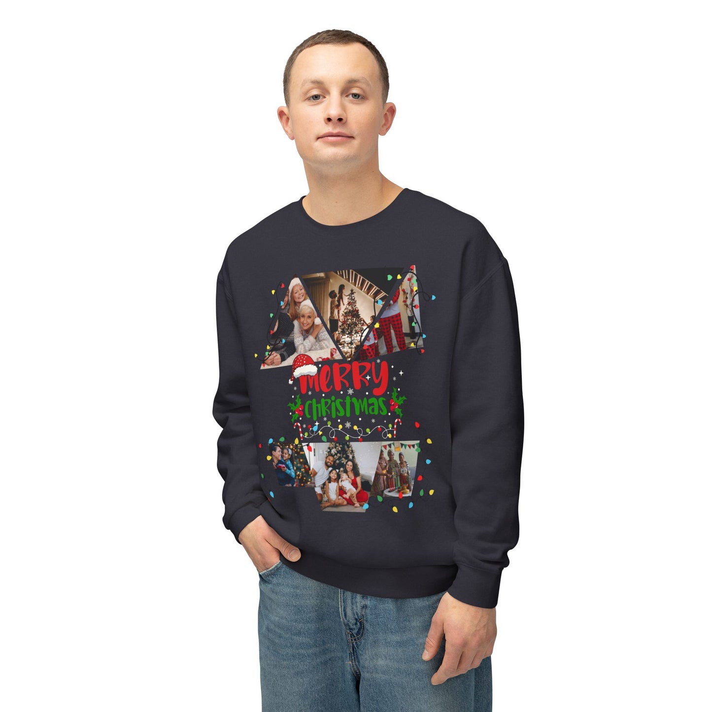 Christmas Photo Collage Sweatshirt — "Merry Christmas" Holiday Crewneck