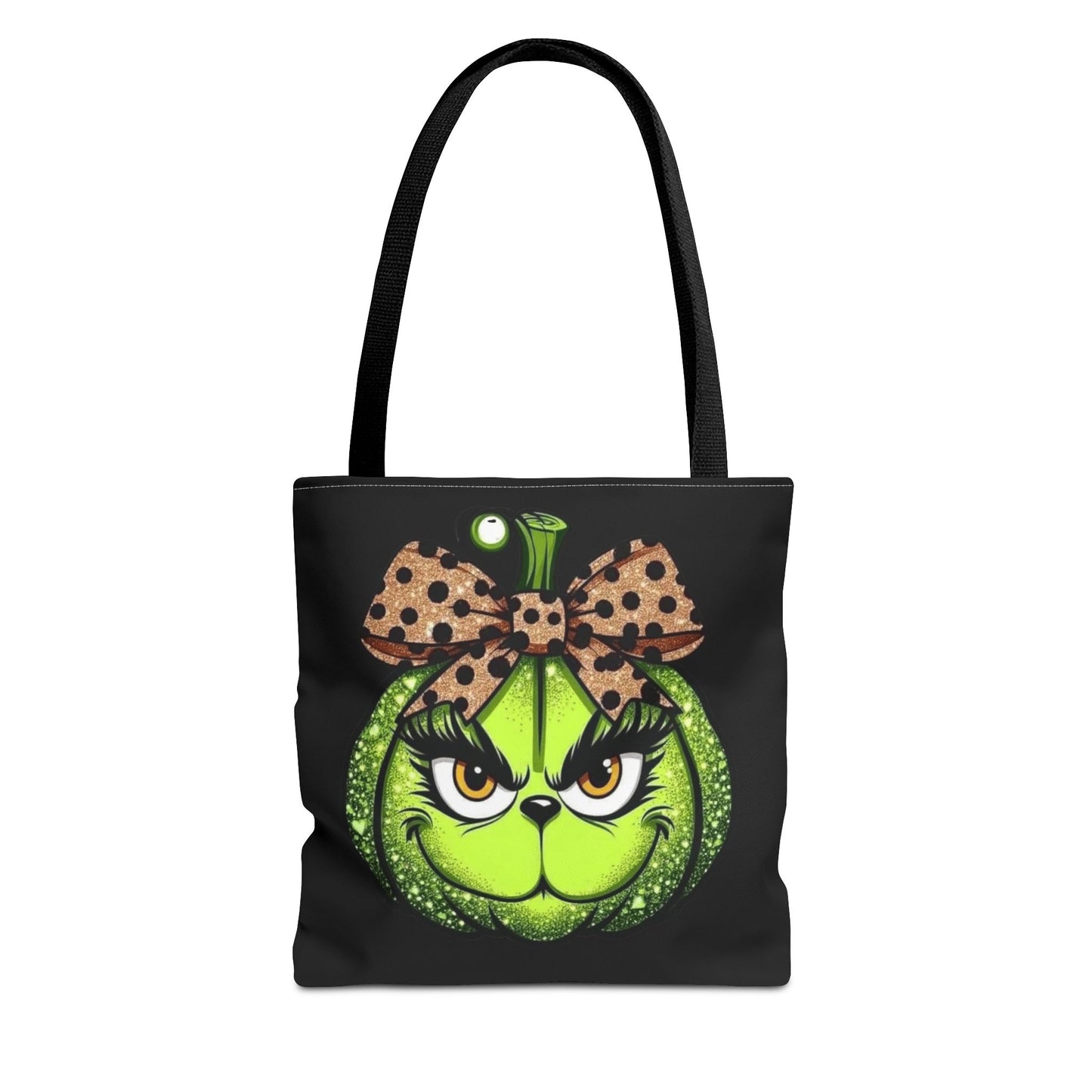 Grinch-Inspired Tote Bag with Polka Dot Bow Christmas Tote Bag Festive Holiday Design