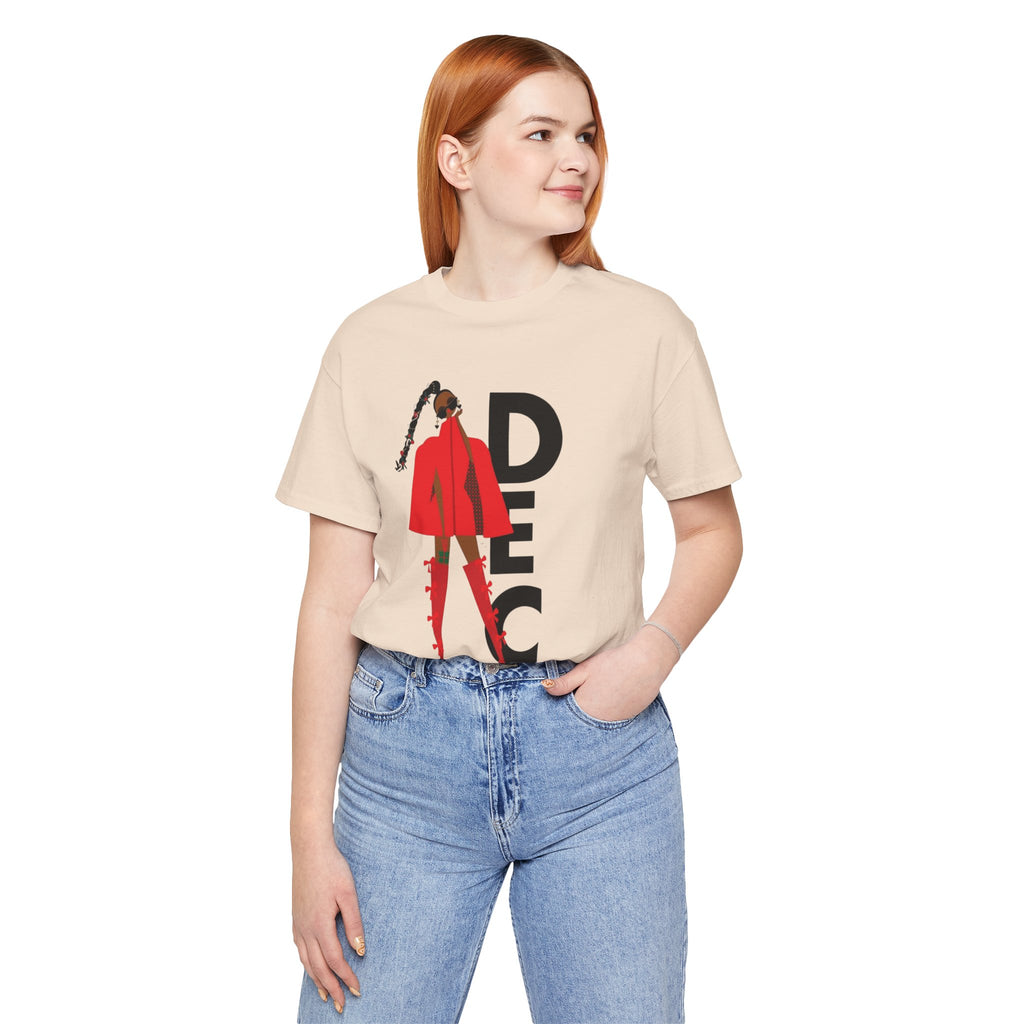 December Fashion Tee  Red Coat Model Graphic Shirt