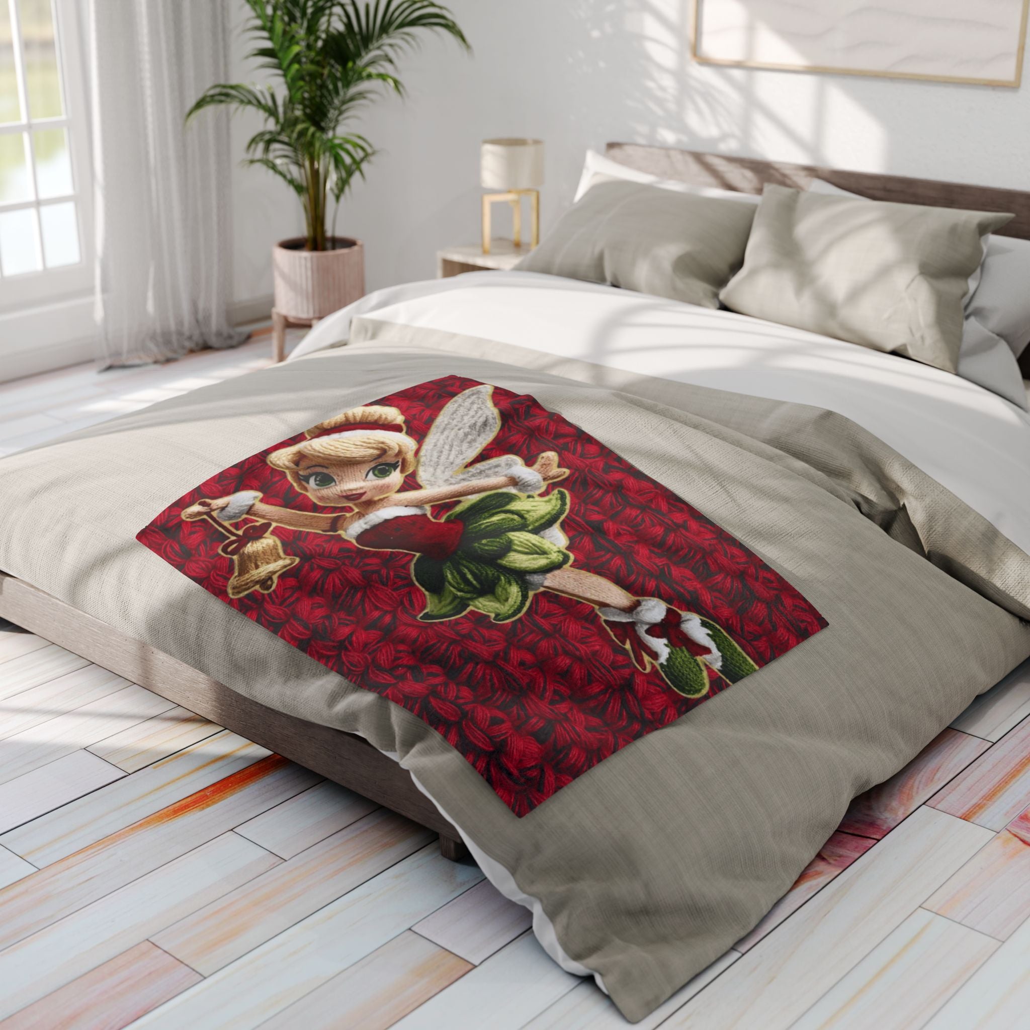 Christmas Fairy Fleece Blanket – Vintage Tinker Bell Holiday Throw