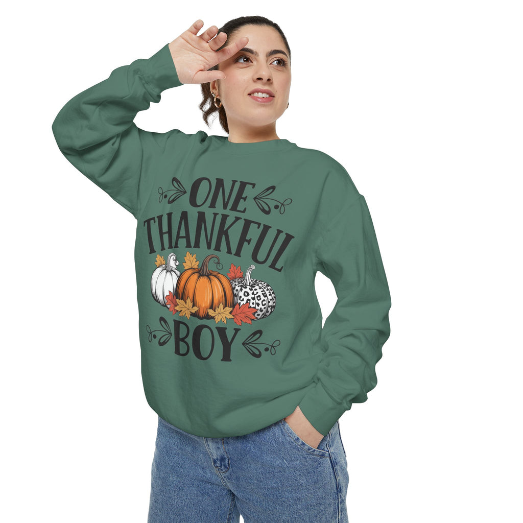 Thankful Boy Sweatshirt  Fall Pumpkin Thanksgiving Crewneck Fall T-Shirts and Sweatshirts Collection