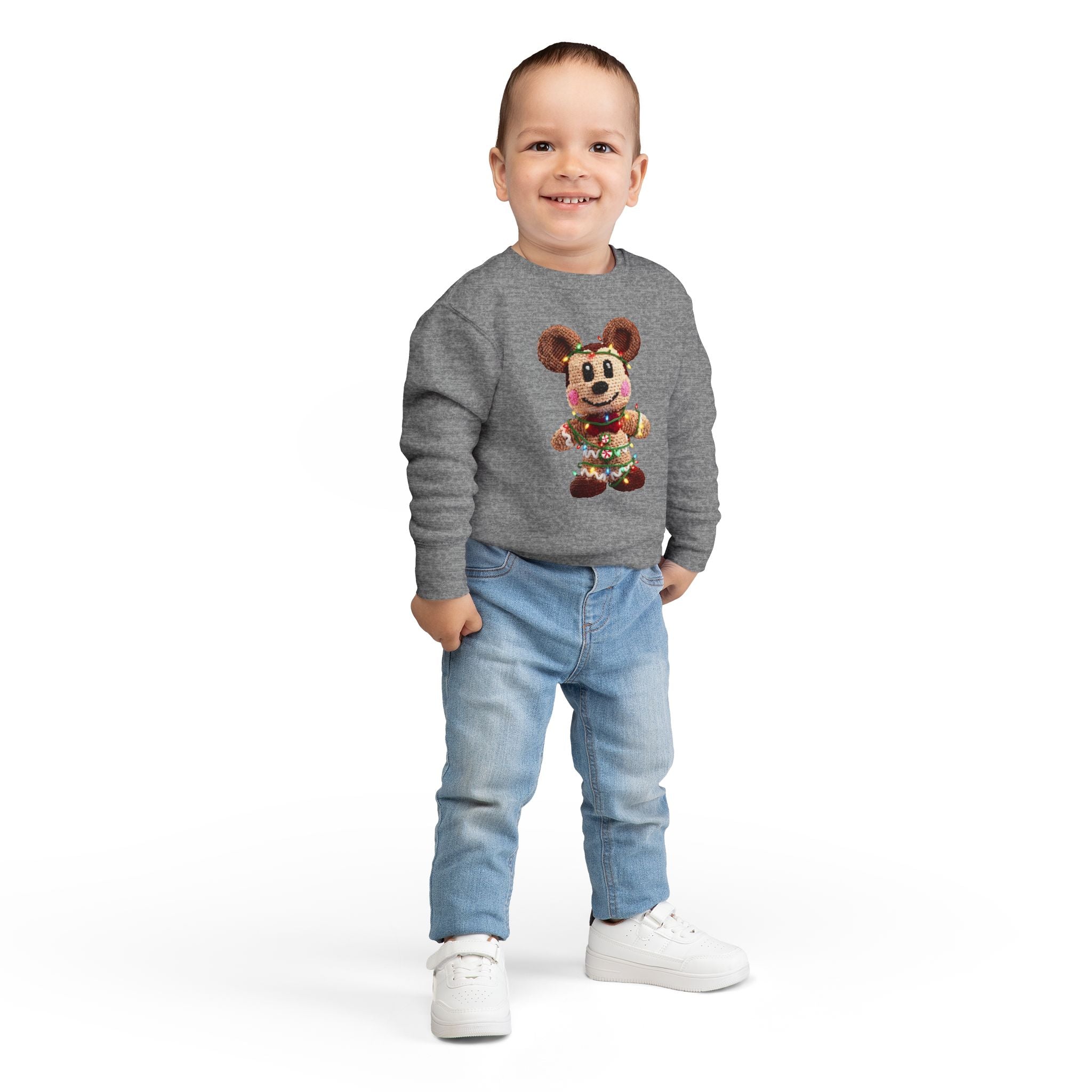 Holiday Plush Bear Toddler Sweatshirt  Festive Lights & Wreath Design