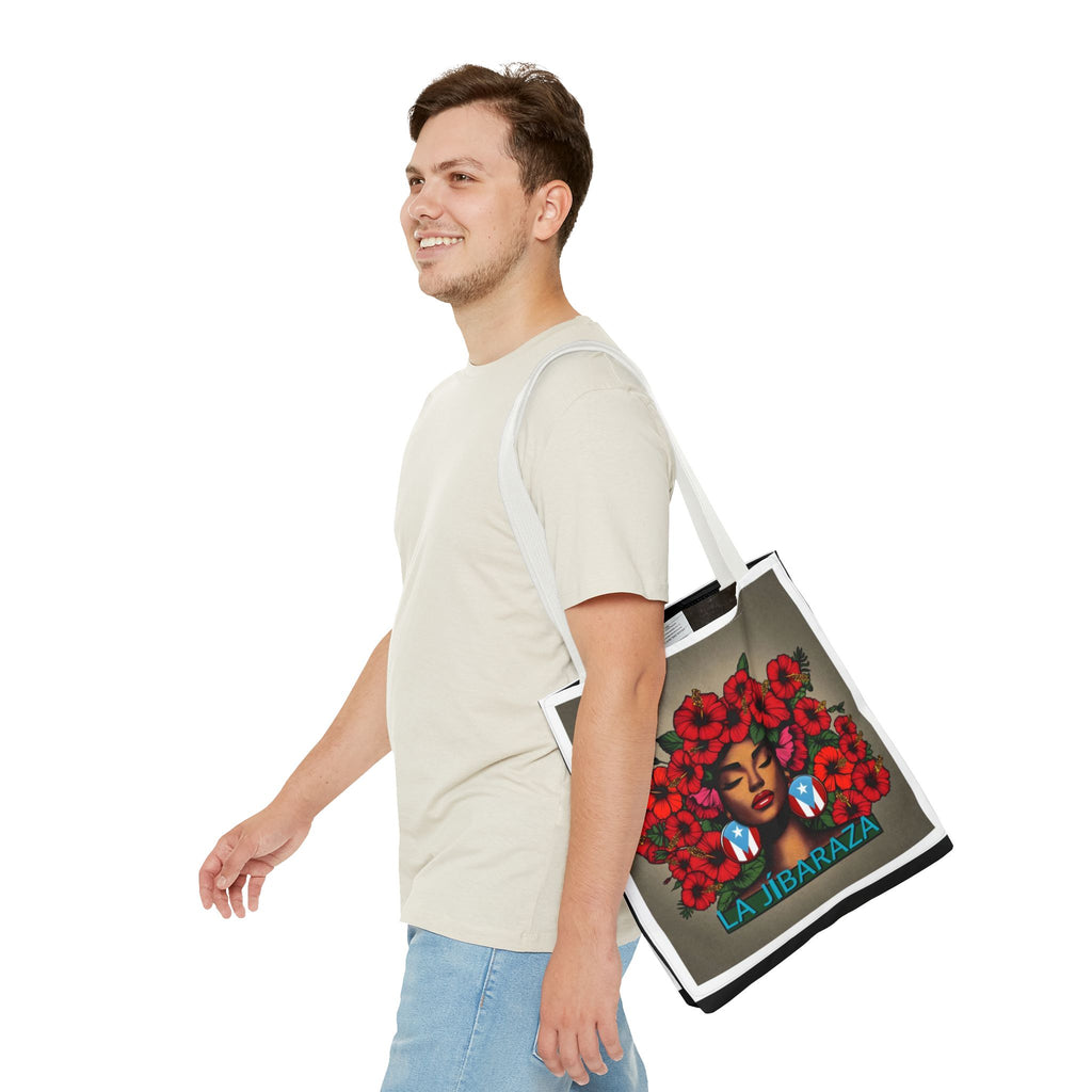 La Jíbara Tote Bag — Puerto Rican Floral Portrait Canvas Tote Puerto Rico Christmas Tote