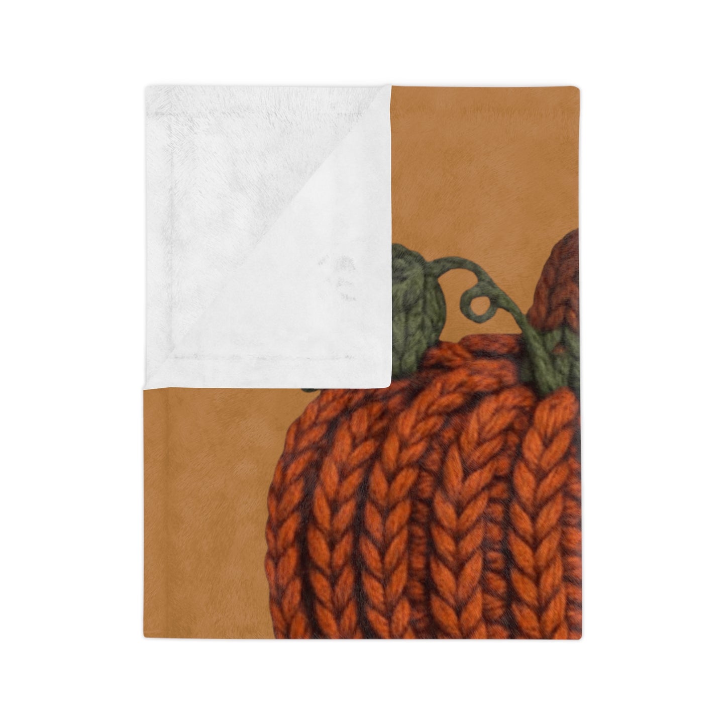 Holiday Christmas Blanket, Thankful Knit Pumpkin Velveteen Blanket