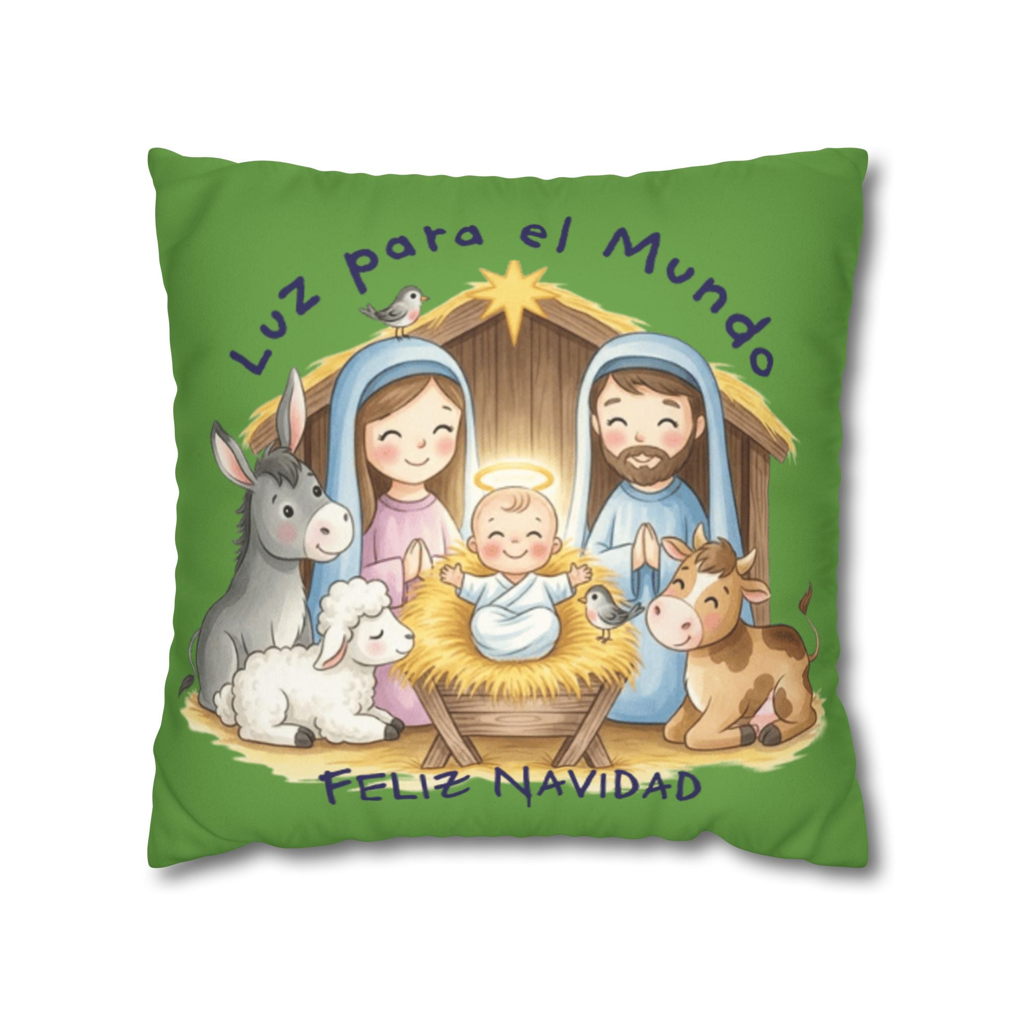 Nativity Pillowcase - "Luz para el Mundo" Feliz Navidad Christmas Throw Cover Puerto Rico Culture Pillow