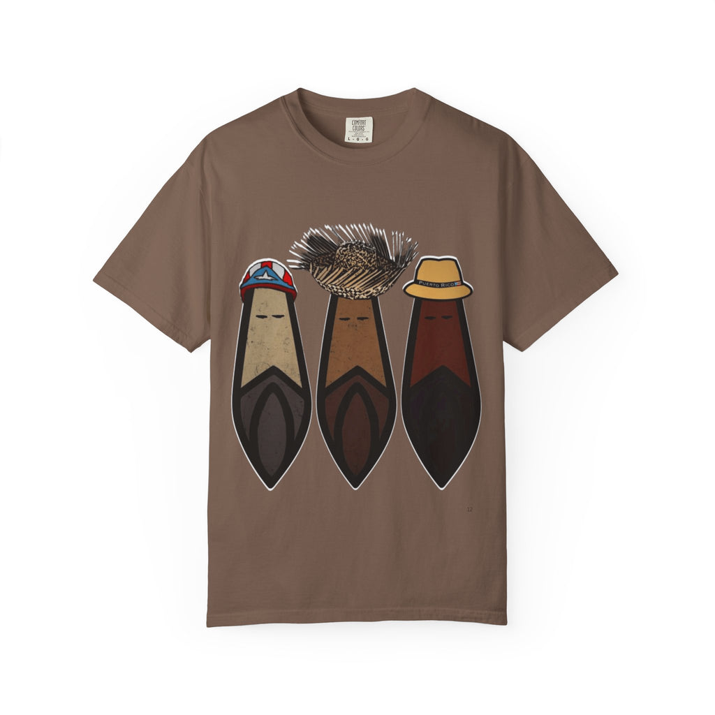 Puerto Rican Batey Cabin T-Shirt  Three Masks & Rustic House Graphic Tee Puerto Rico Navidades