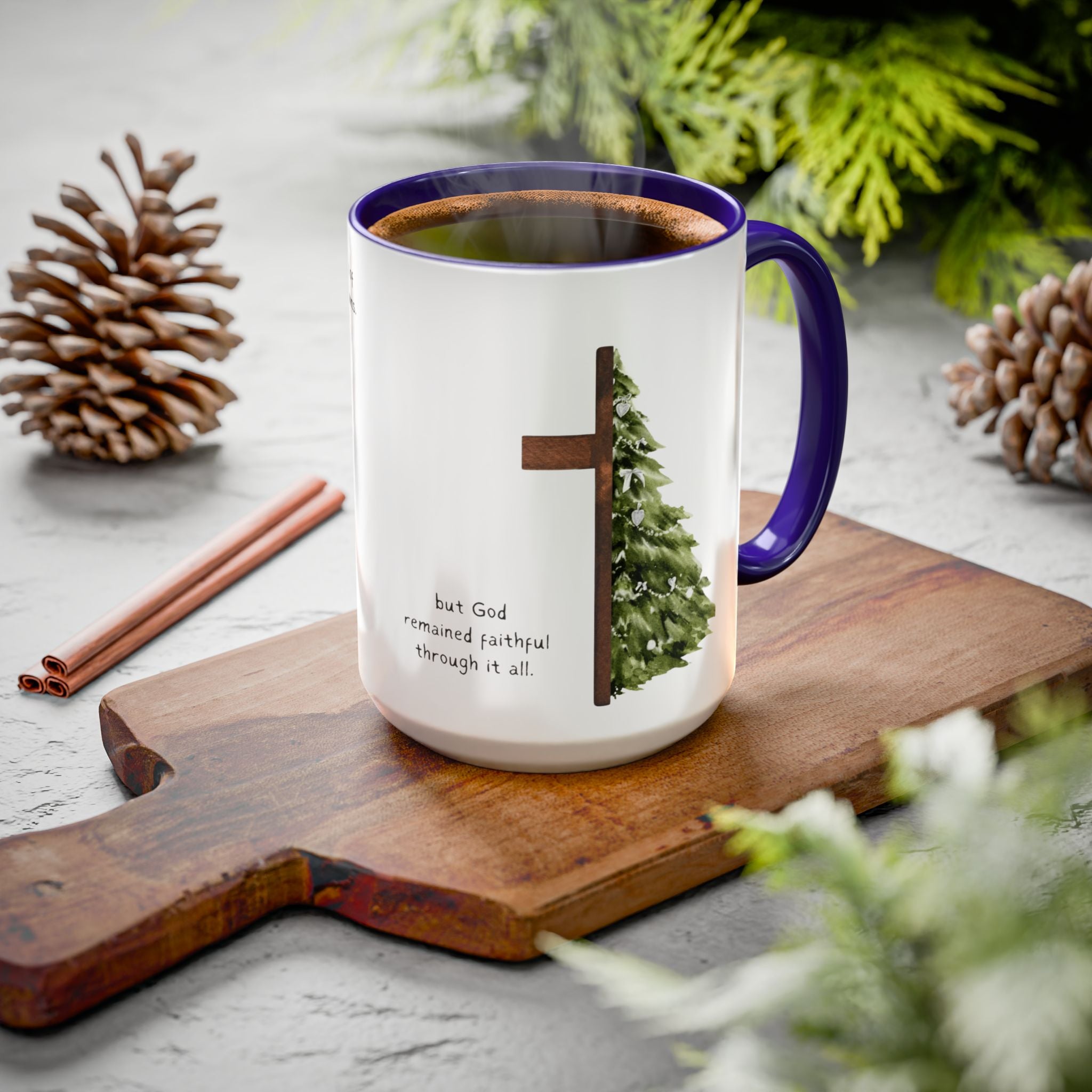 Christian Cross & Pine Tree Mug — Faith Reminder Coffee Cup (11oz/15oz)