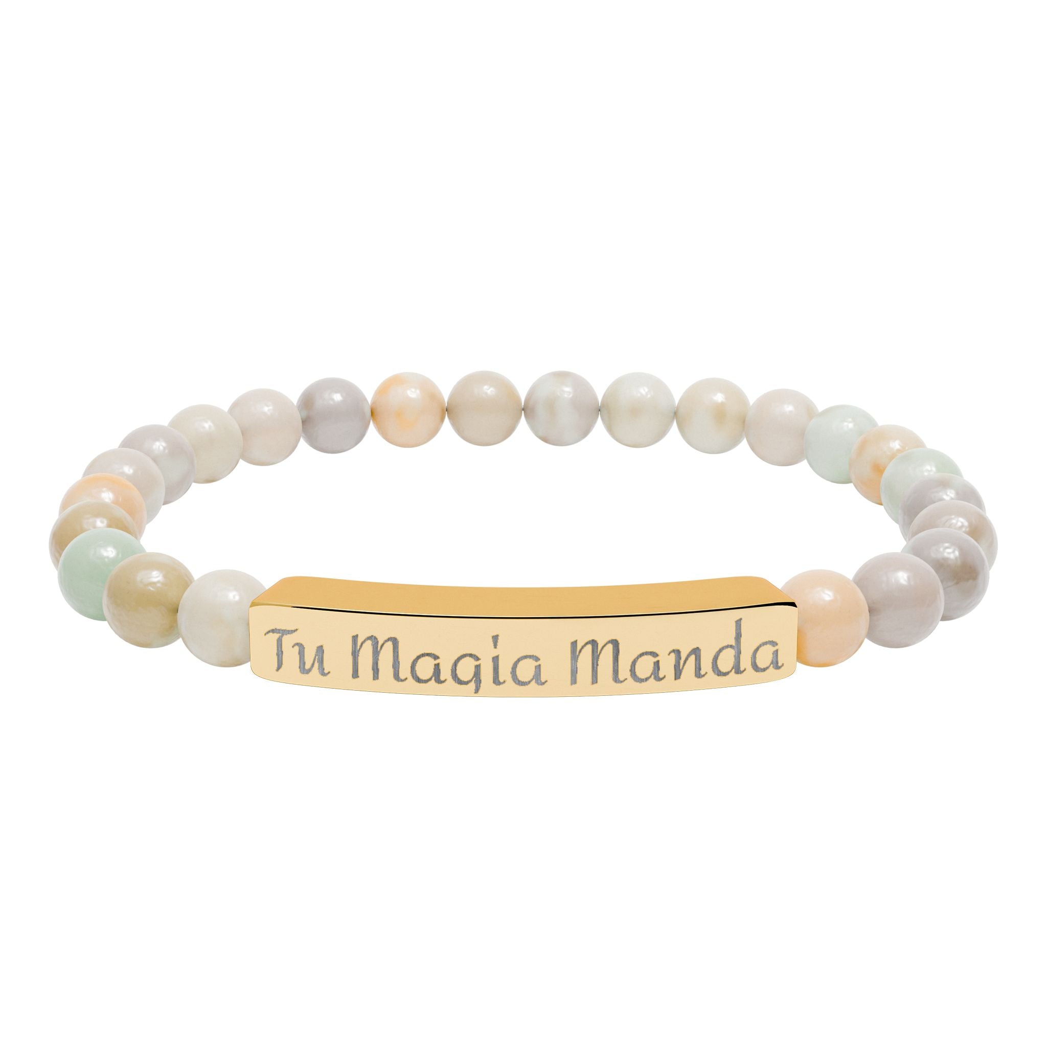Tu Magia Manda Engravable Natural Stone Stretch Bracelet — Personalized Bar Bead Bracelet